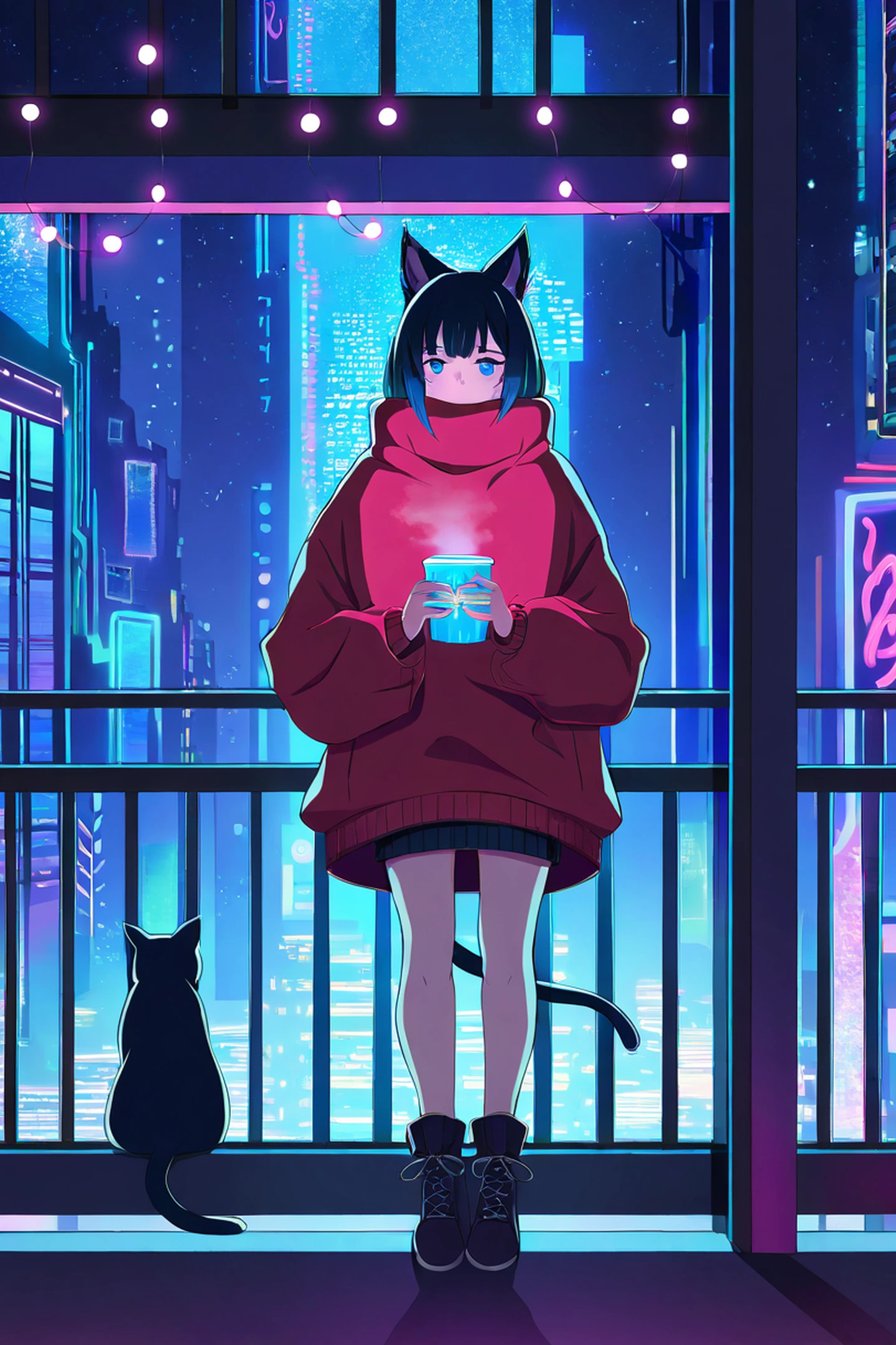 Cyberpunk Girl Balcony lofi wallpaper