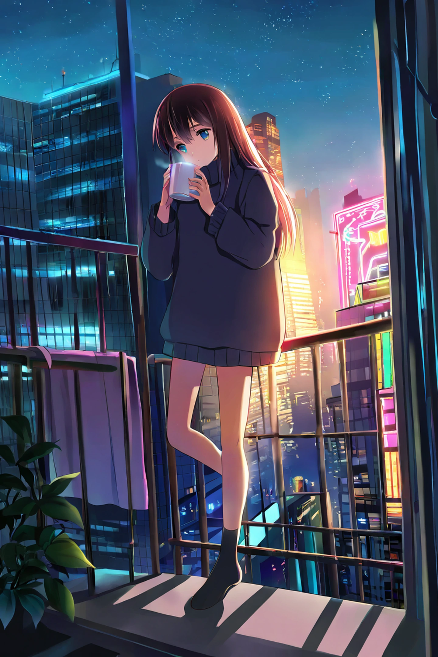 Cyberpunk Girl Balcony lofi wallpaper