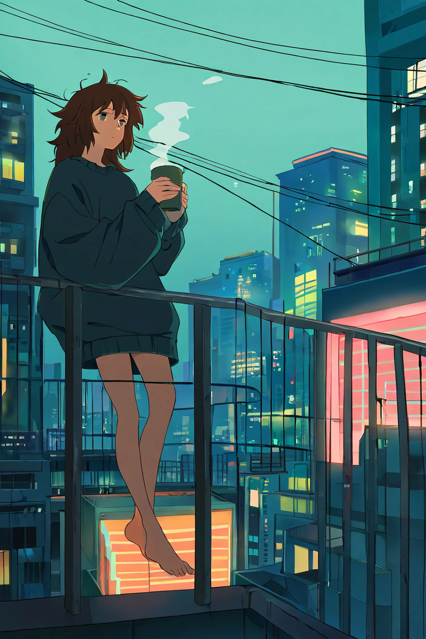 Cyberpunk Girl Balcony lofi wallpaper