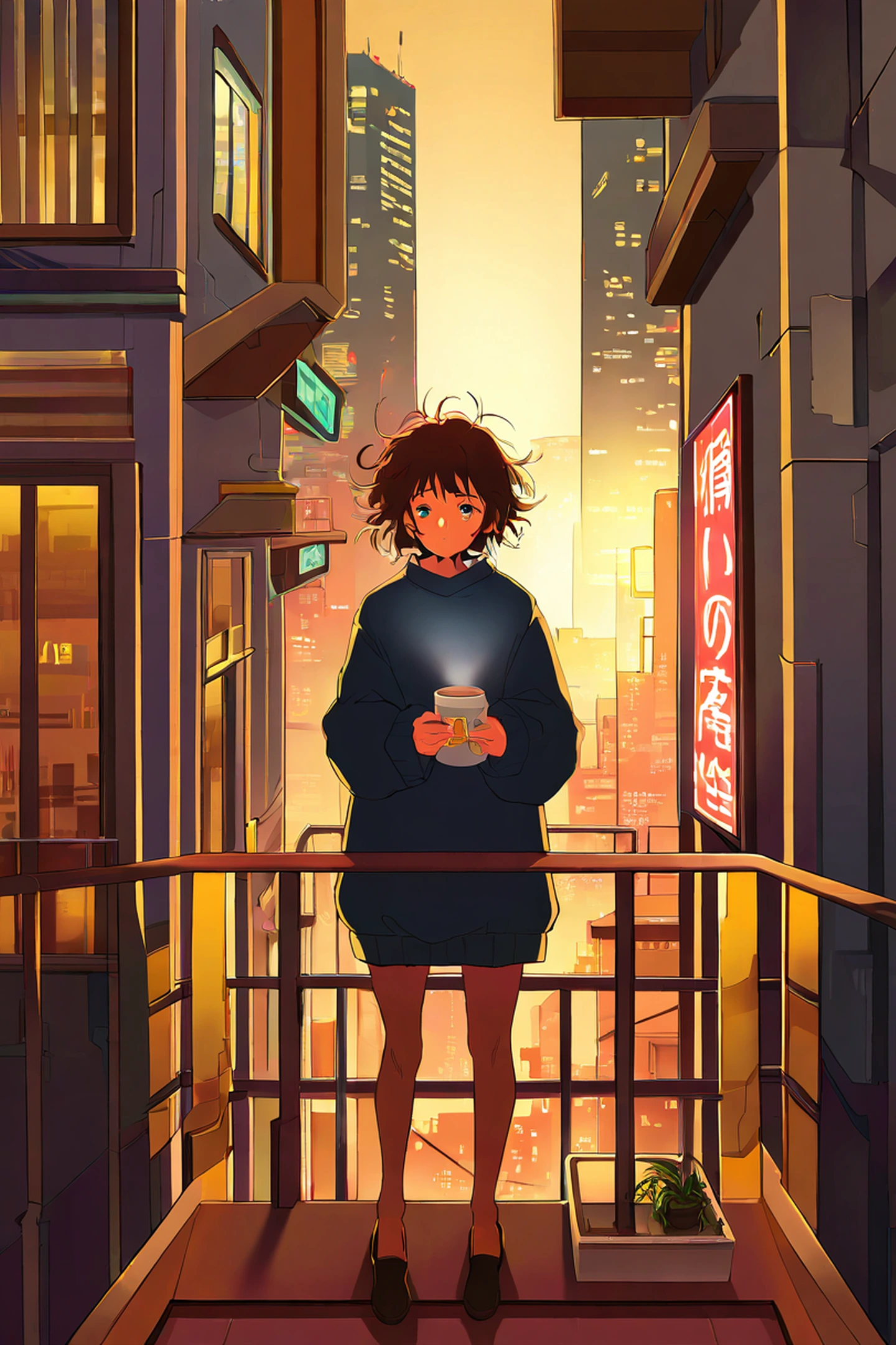 Cyberpunk Girl Balcony lofi wallpaper