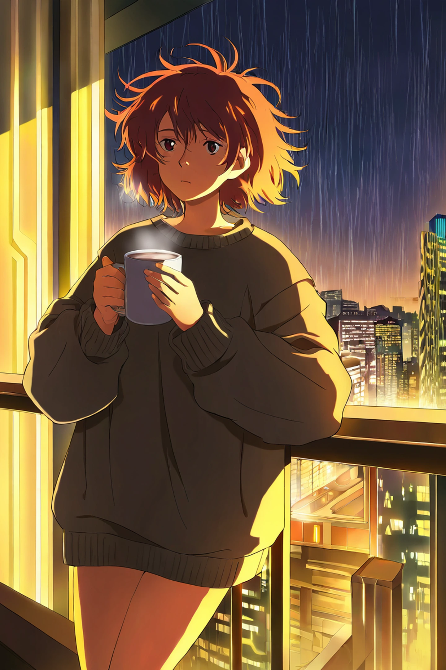 Cyberpunk Girl Balcony lofi wallpaper