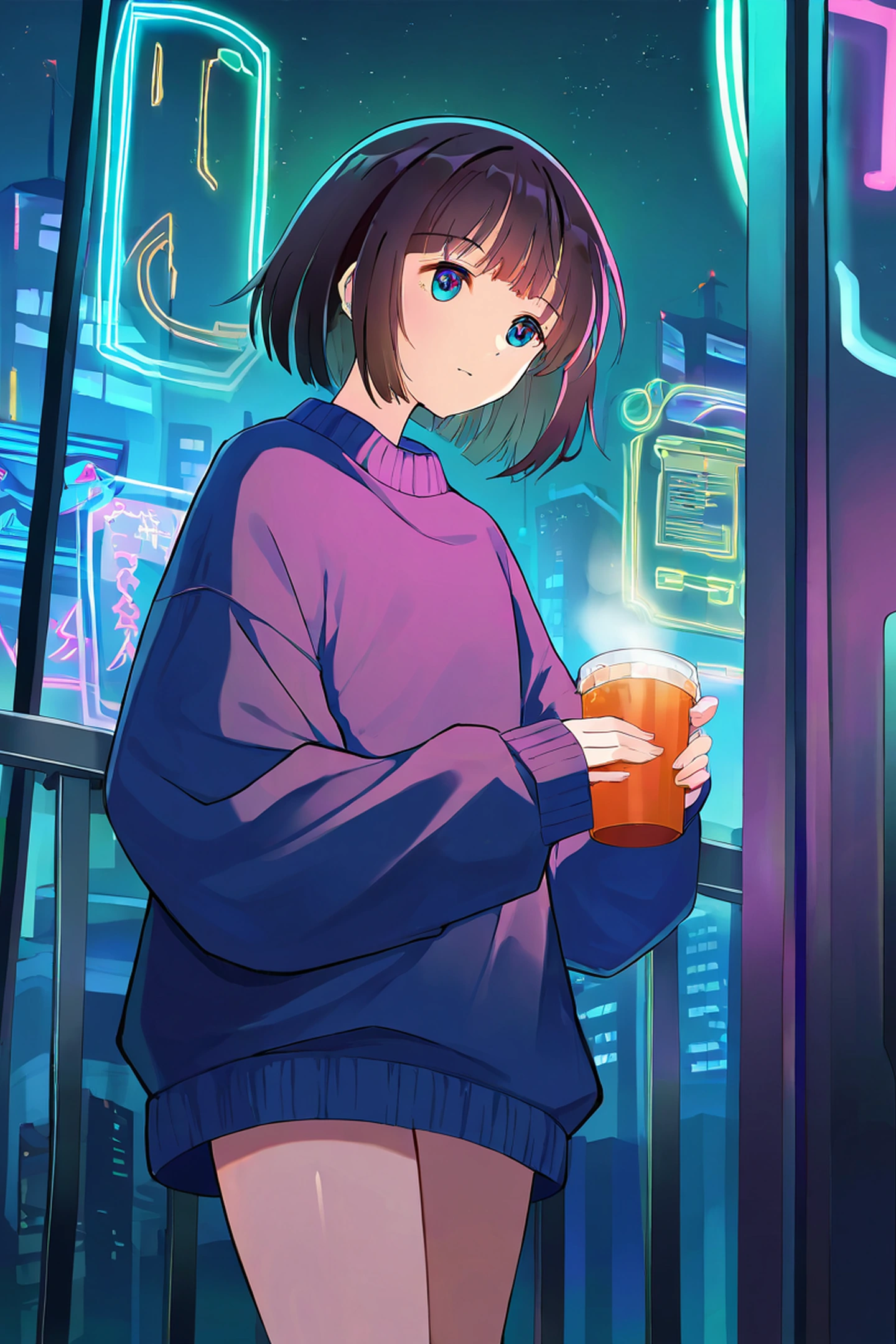 Cyberpunk Girl Balcony lofi wallpaper