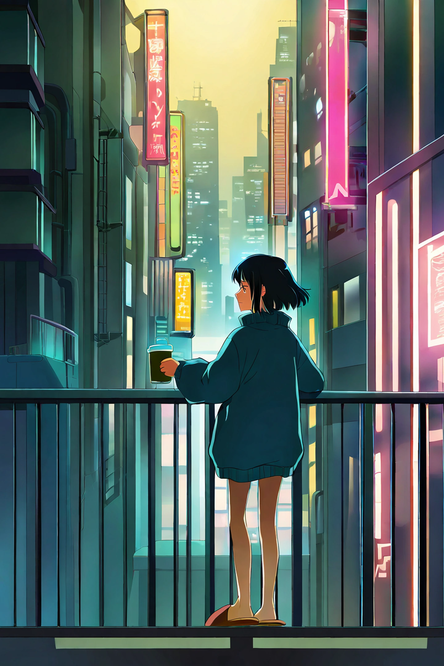 Cyberpunk Girl Balcony lofi wallpaper
