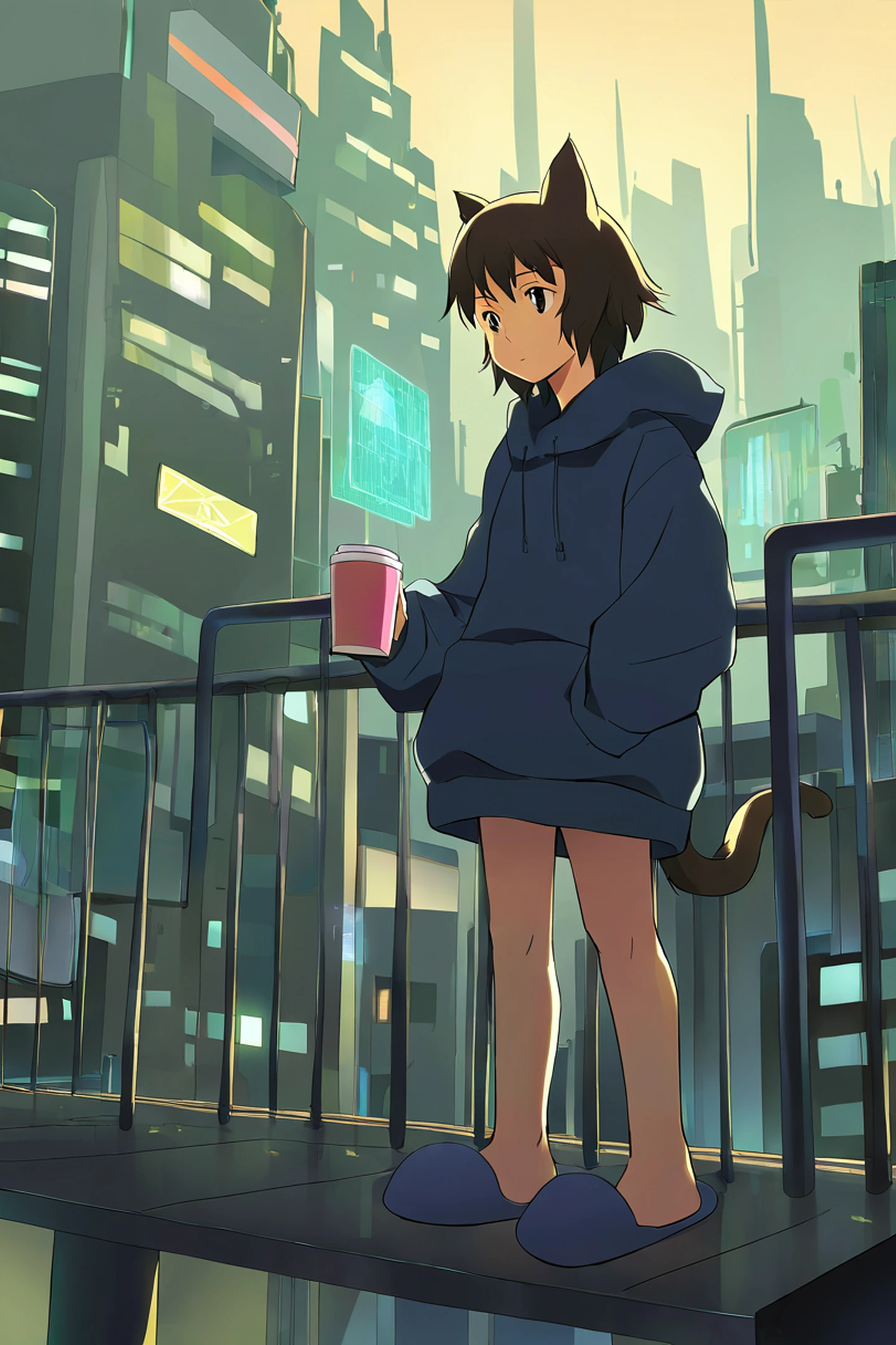 Cyberpunk Girl Balcony lofi wallpaper