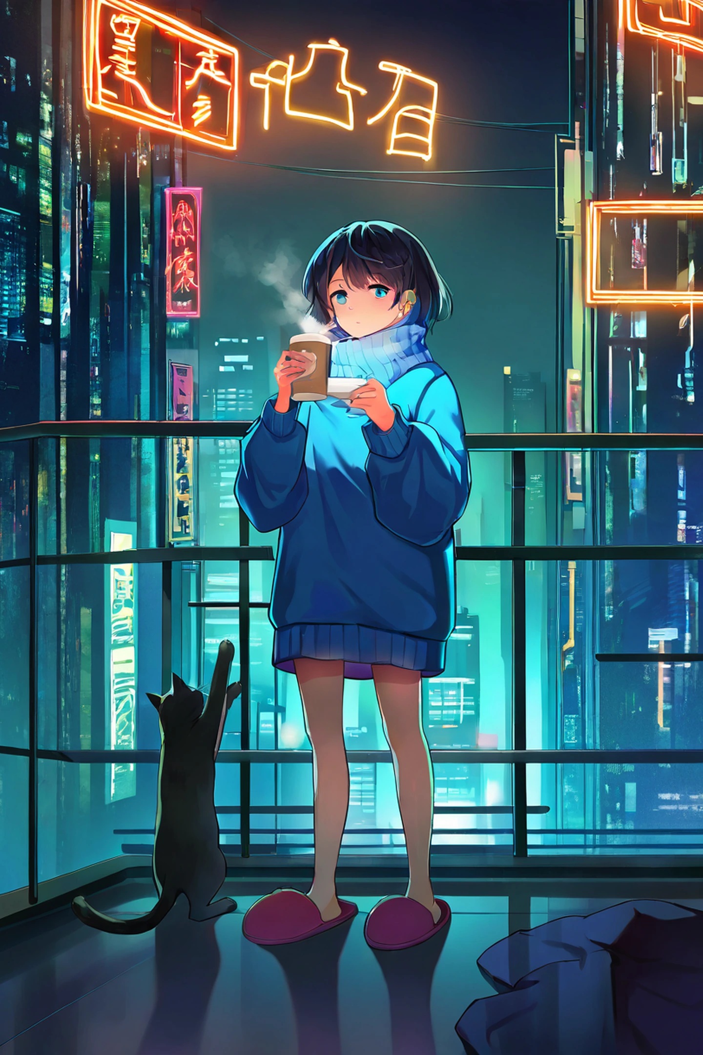 Cyberpunk Girl Balcony lofi wallpaper