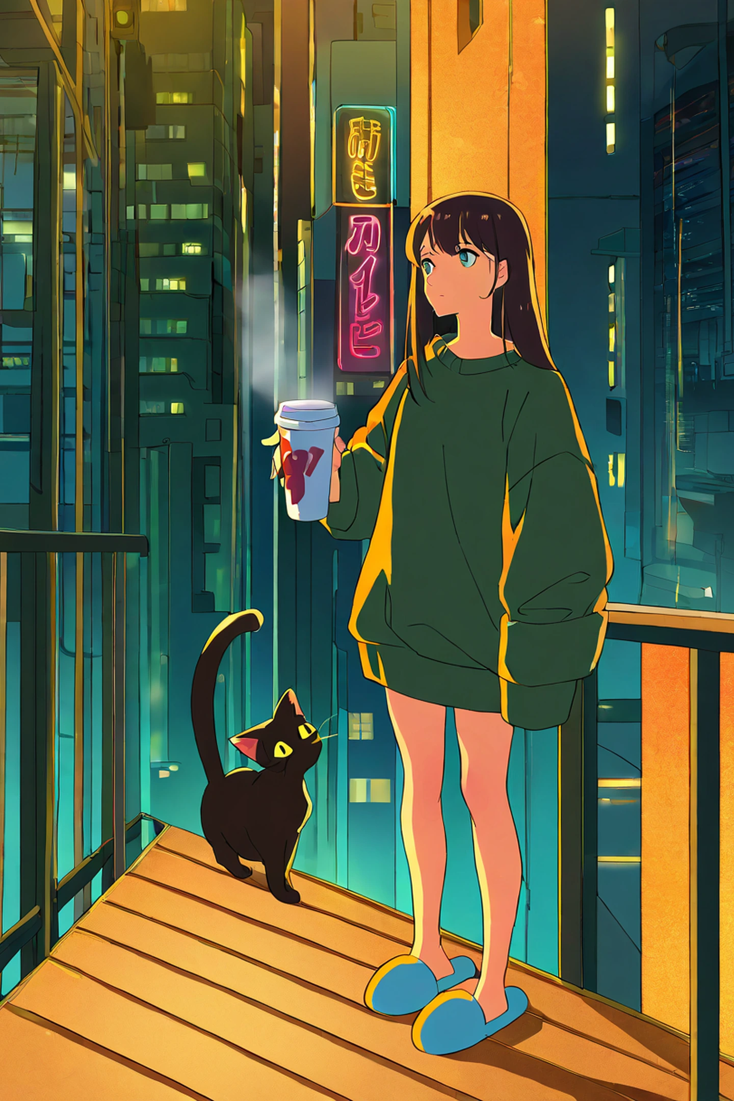 Cyberpunk Girl Balcony lofi wallpaper