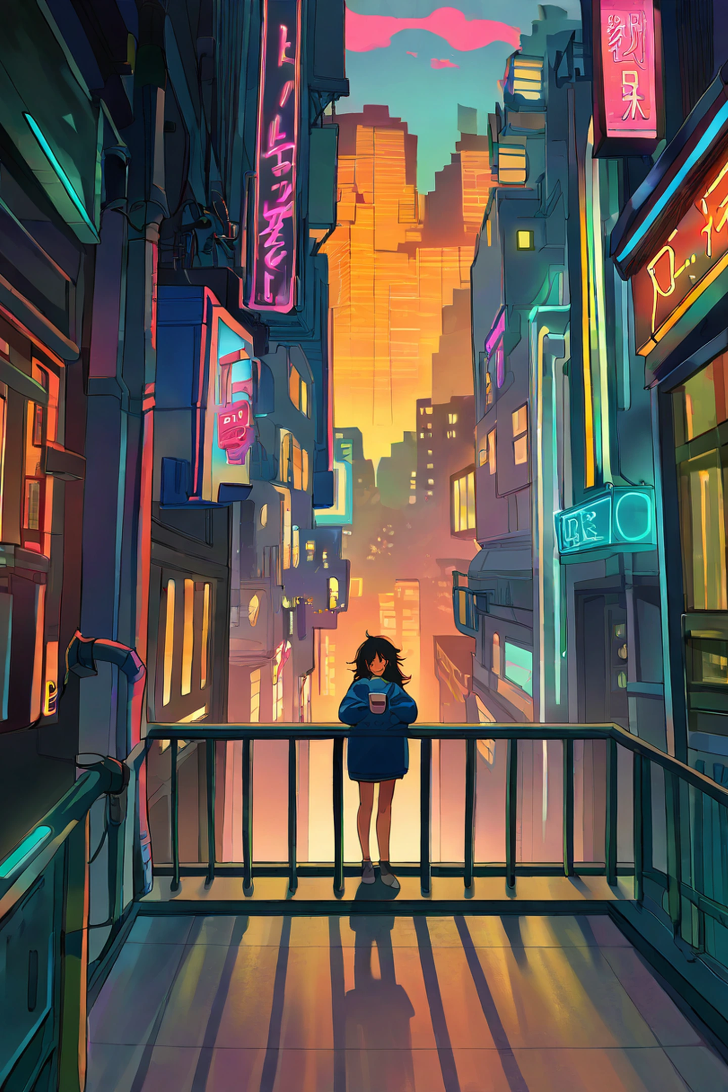 Cyberpunk Girl Balcony lofi wallpaper