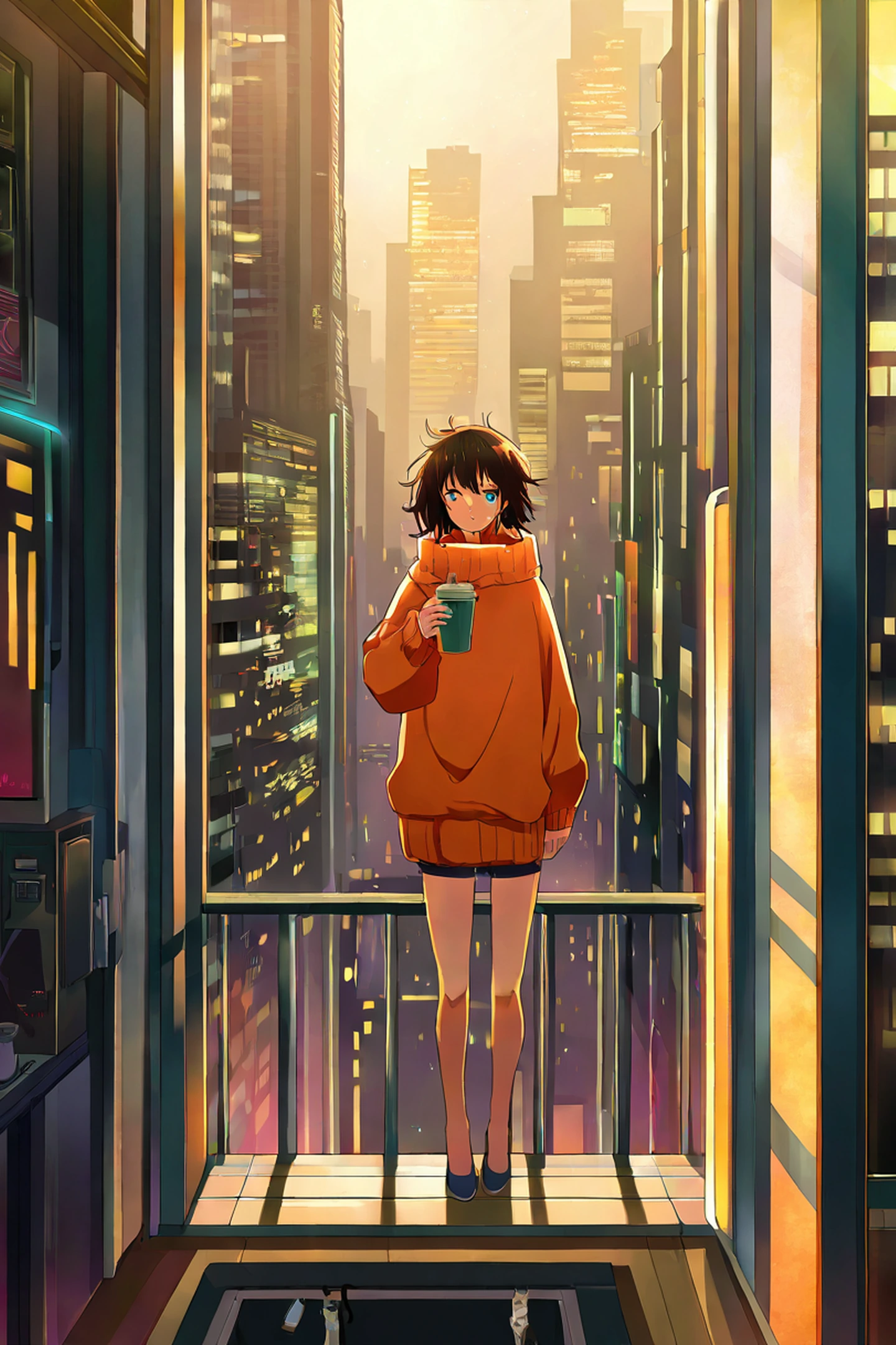 Cyberpunk Girl Balcony lofi wallpaper