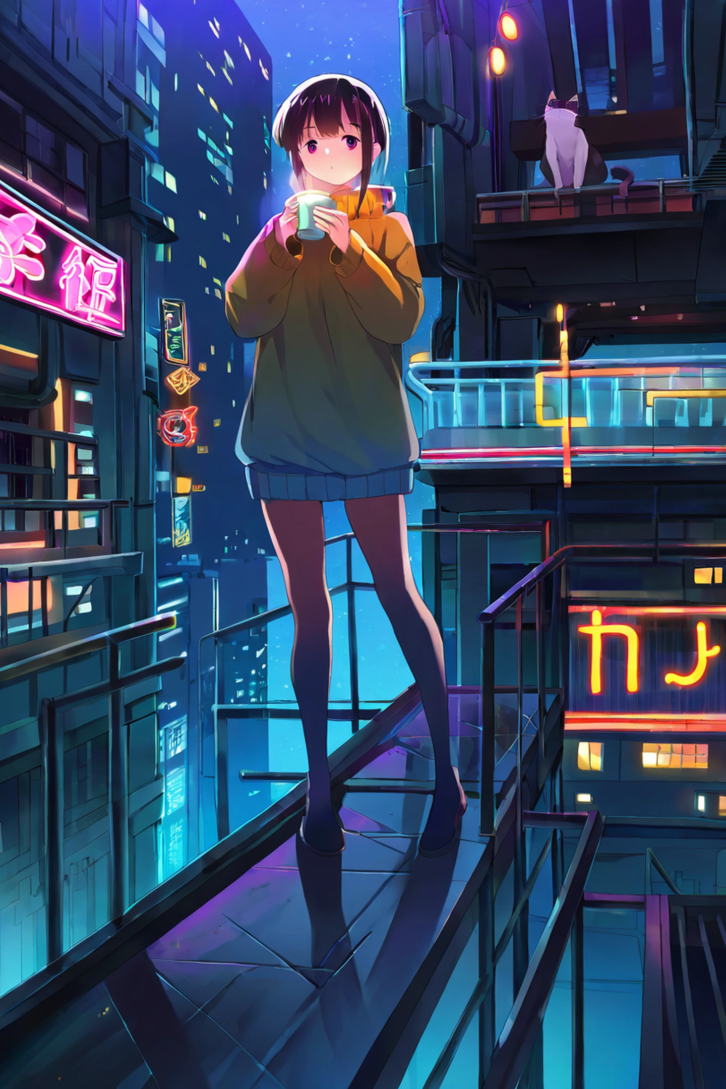 Cyberpunk Girl Balcony lofi wallpaper