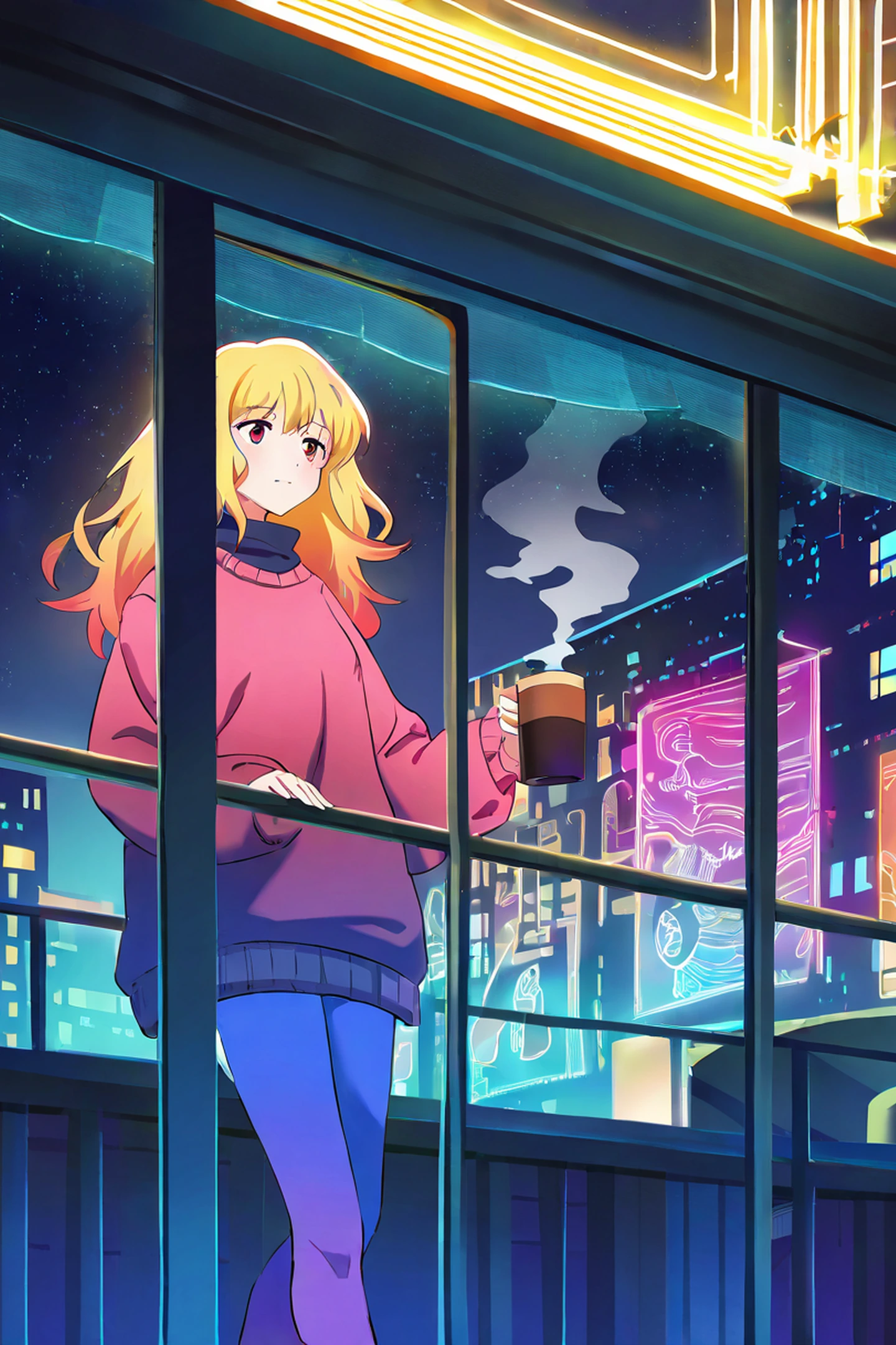 Cyberpunk Girl Balcony lofi wallpaper