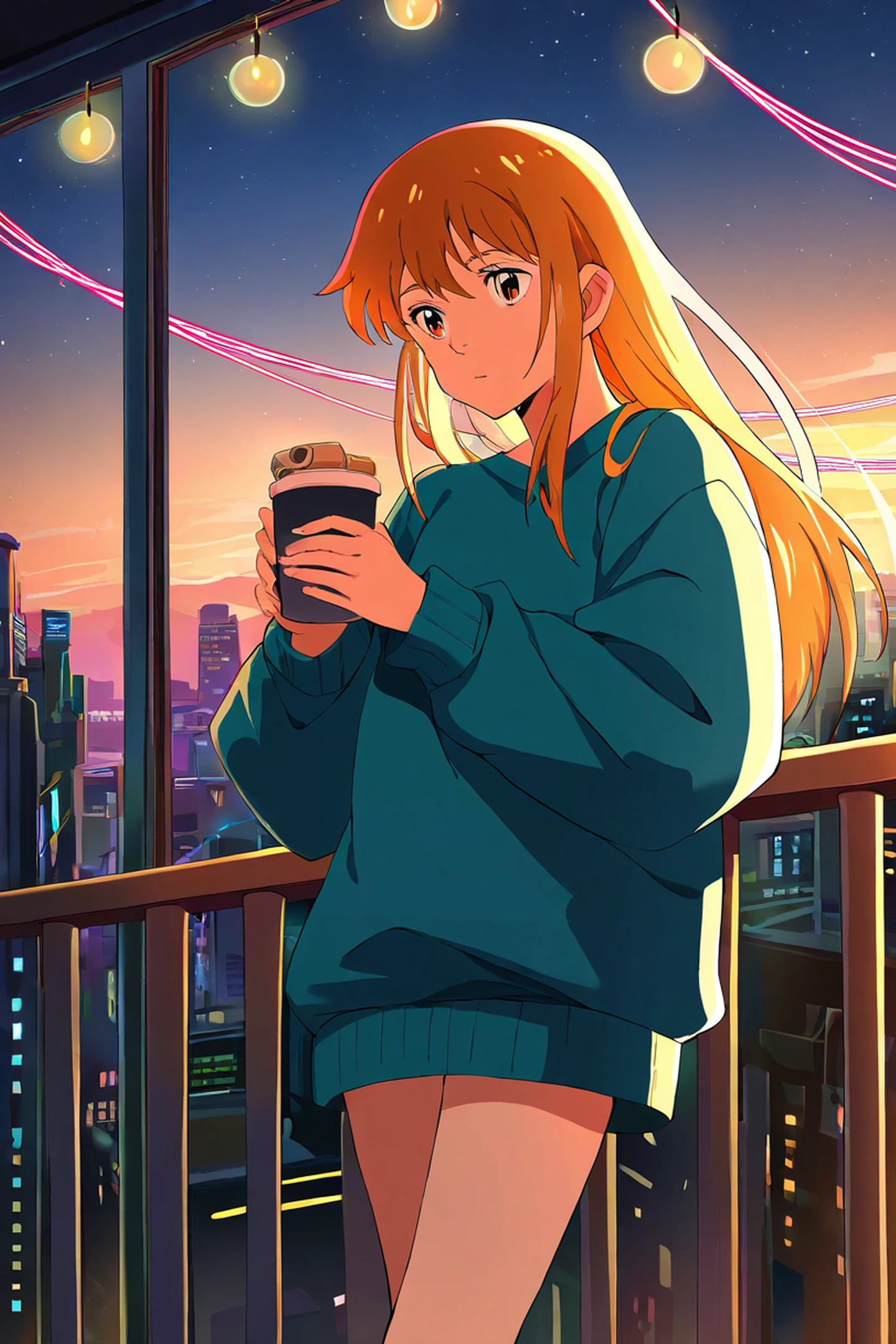Cyberpunk Girl Balcony lofi wallpaper