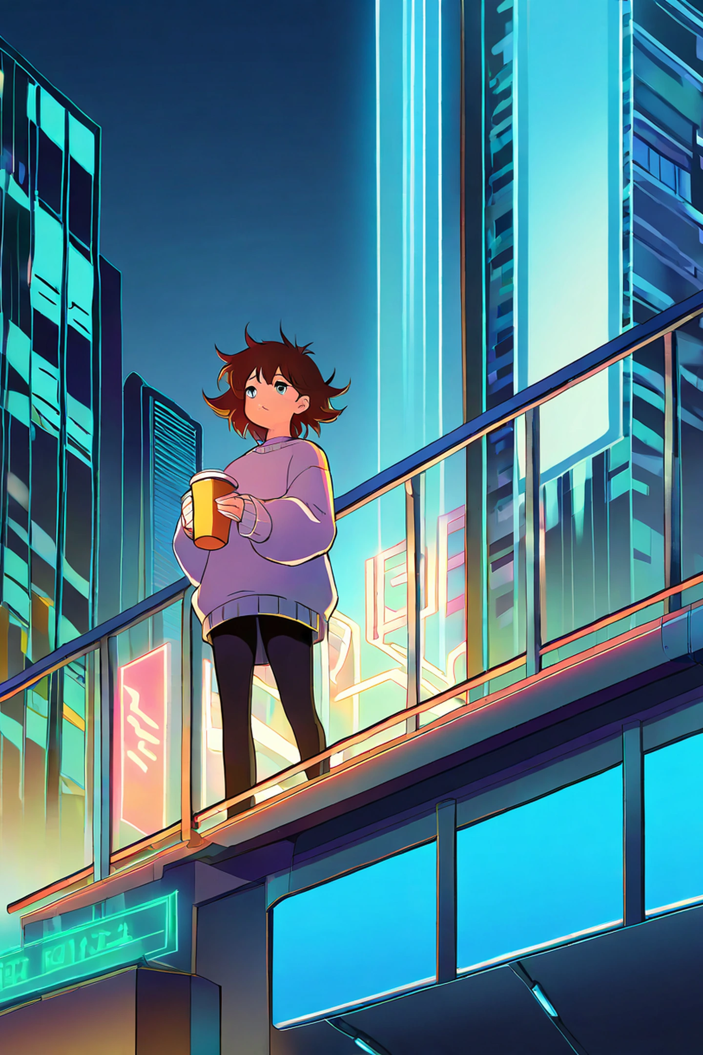 Cyberpunk Girl Balcony lofi wallpaper