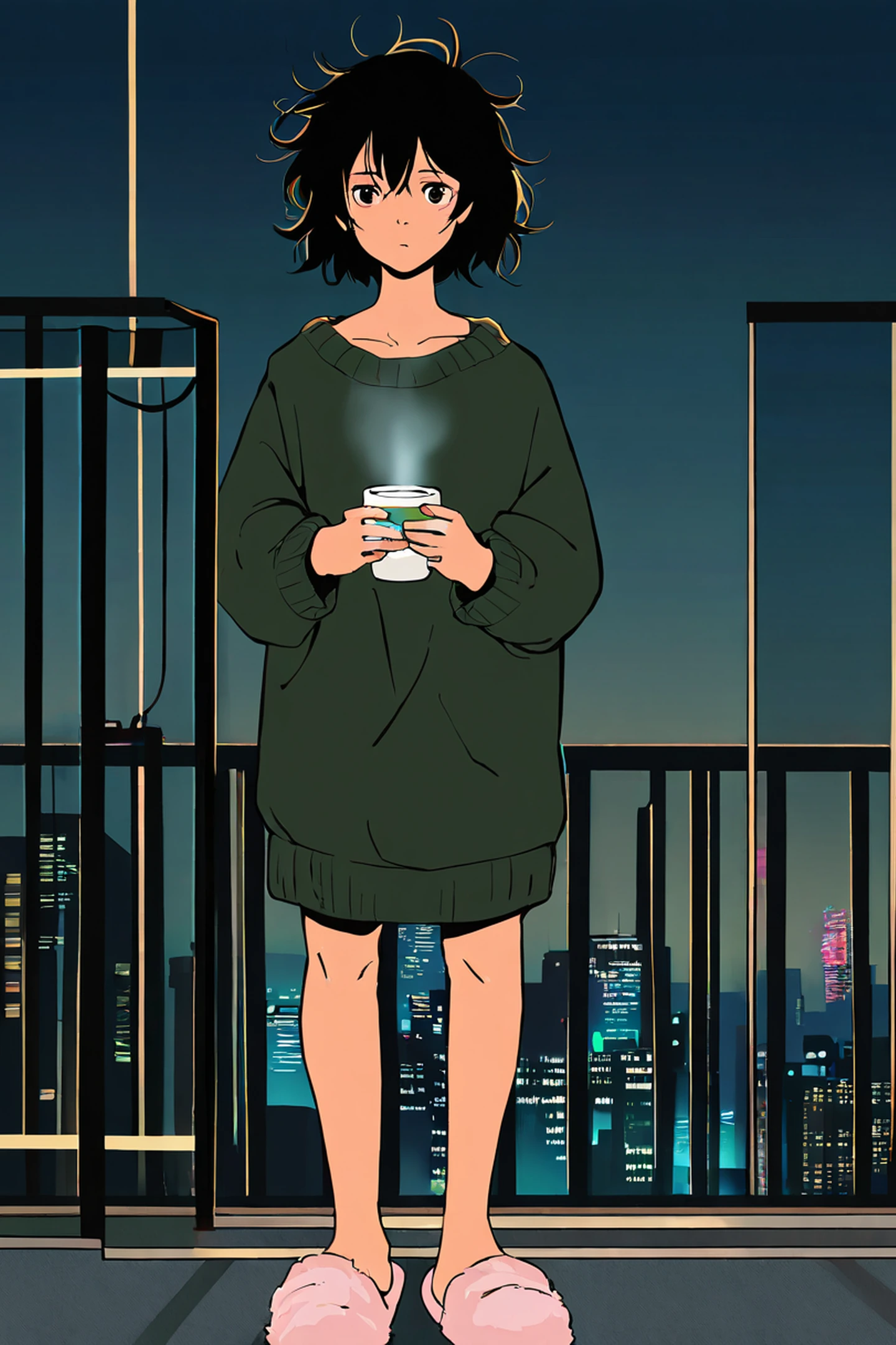 Cyberpunk Girl Balcony lofi wallpaper