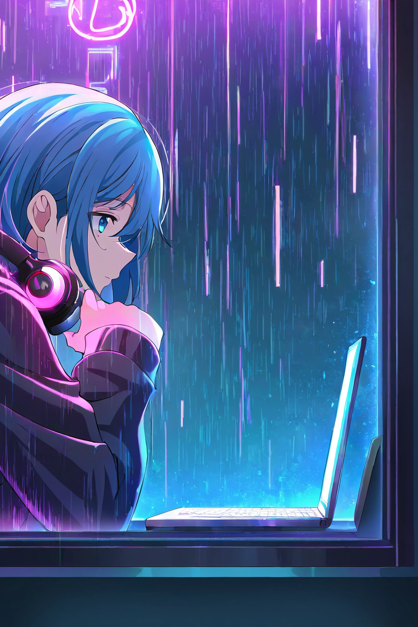 Cyberpunk Girl Neon Cafe lofi wallpaper