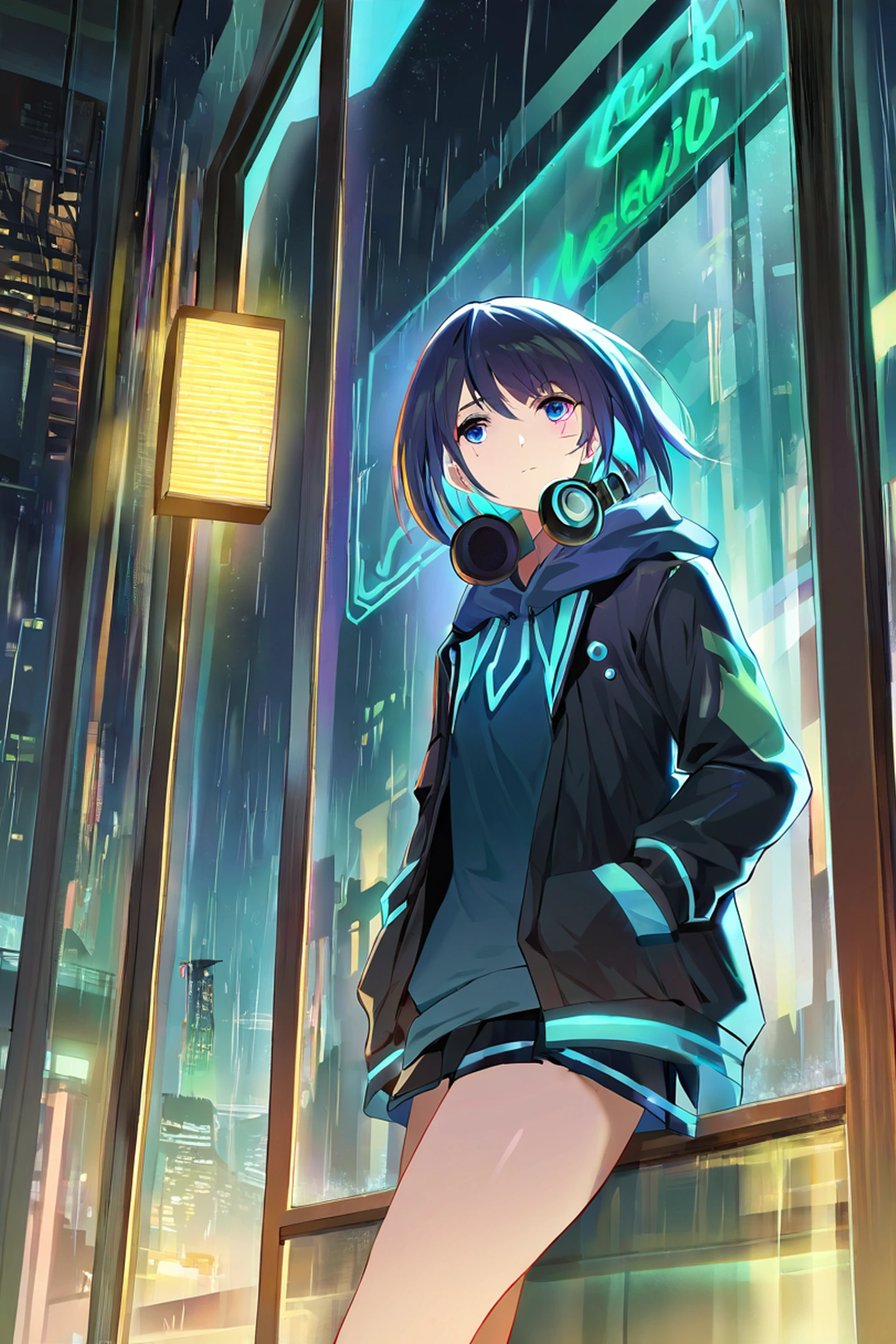 Cyberpunk Girl Neon Cafe lofi wallpaper