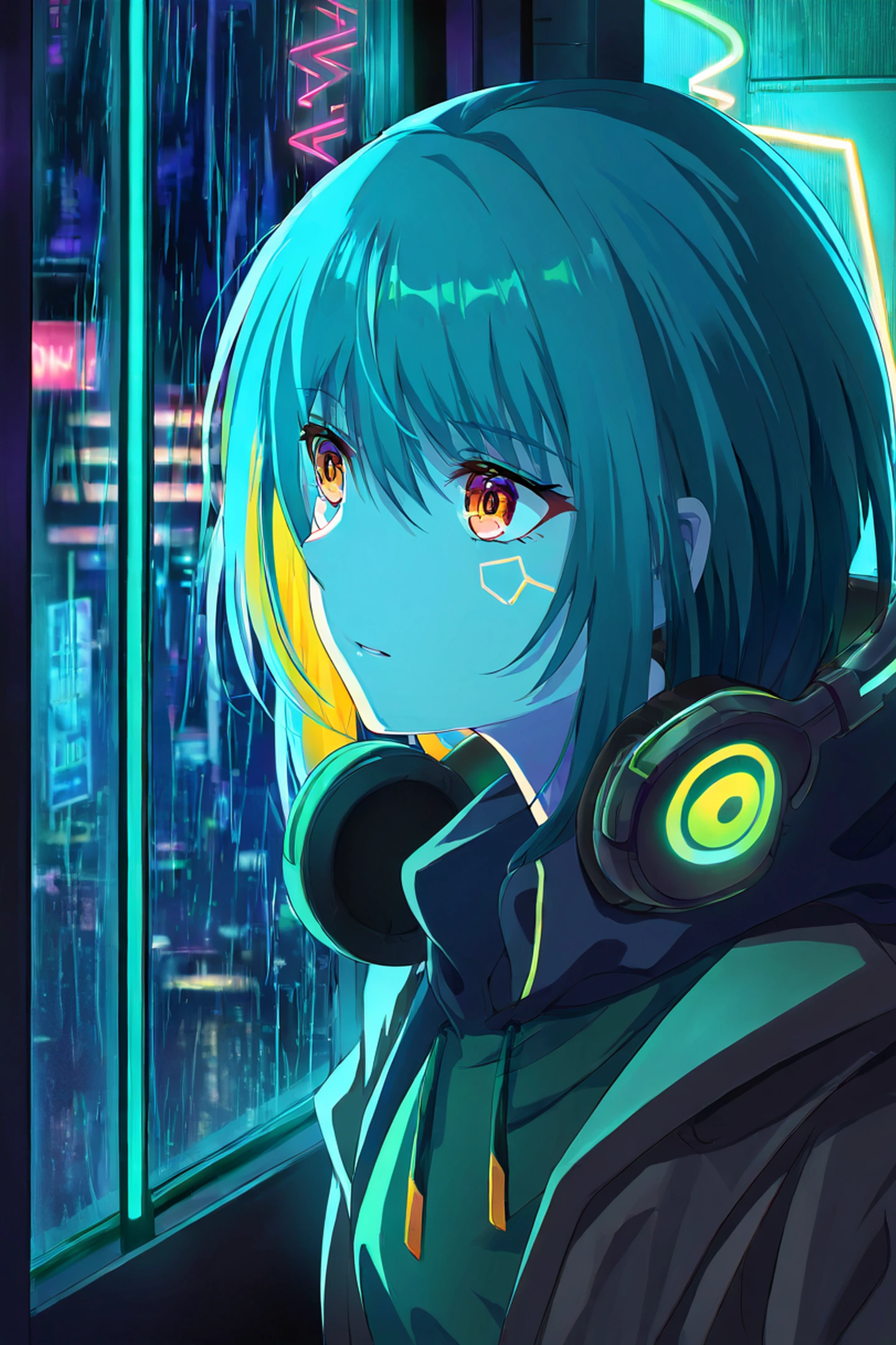 Cyberpunk Girl Neon Cafe lofi wallpaper