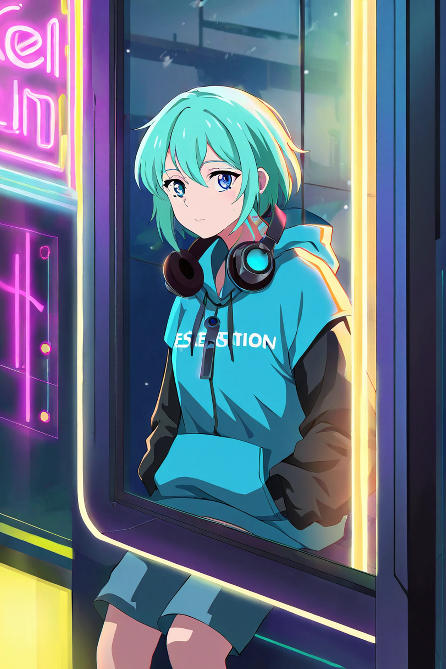 Cyberpunk Girl Neon Cafe lofi wallpaper