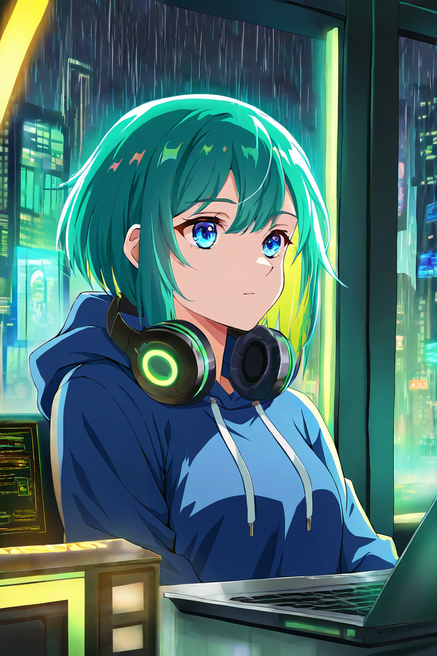 Cyberpunk Girl Neon Cafe lofi wallpaper