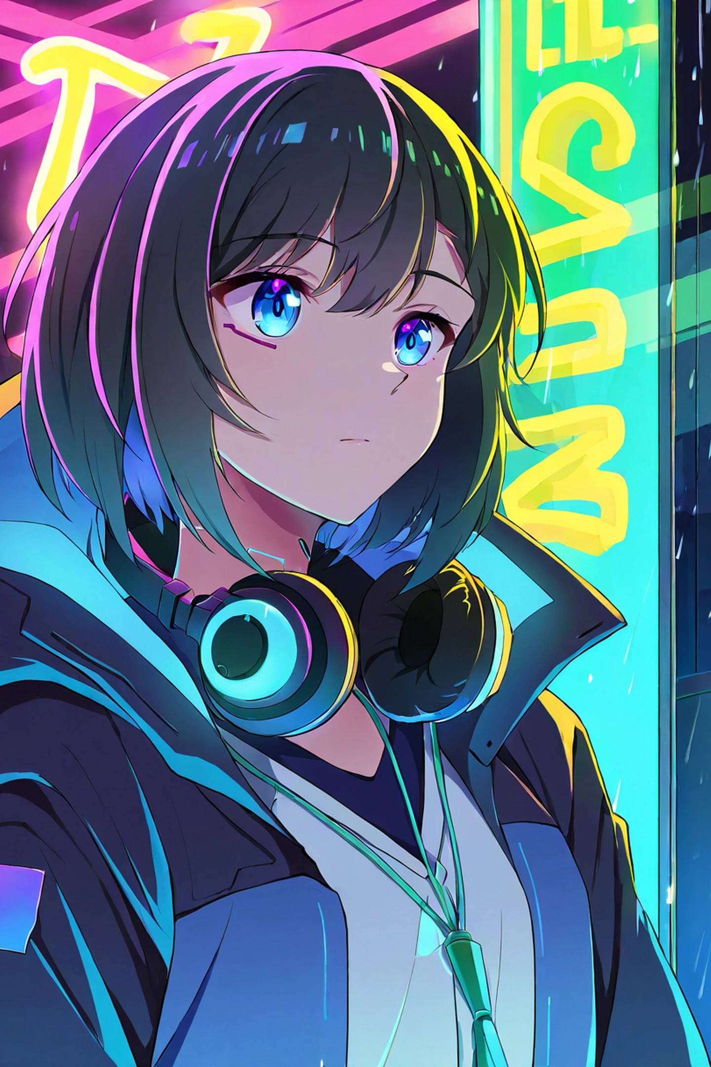 Cyberpunk Girl Neon Cafe lofi wallpaper