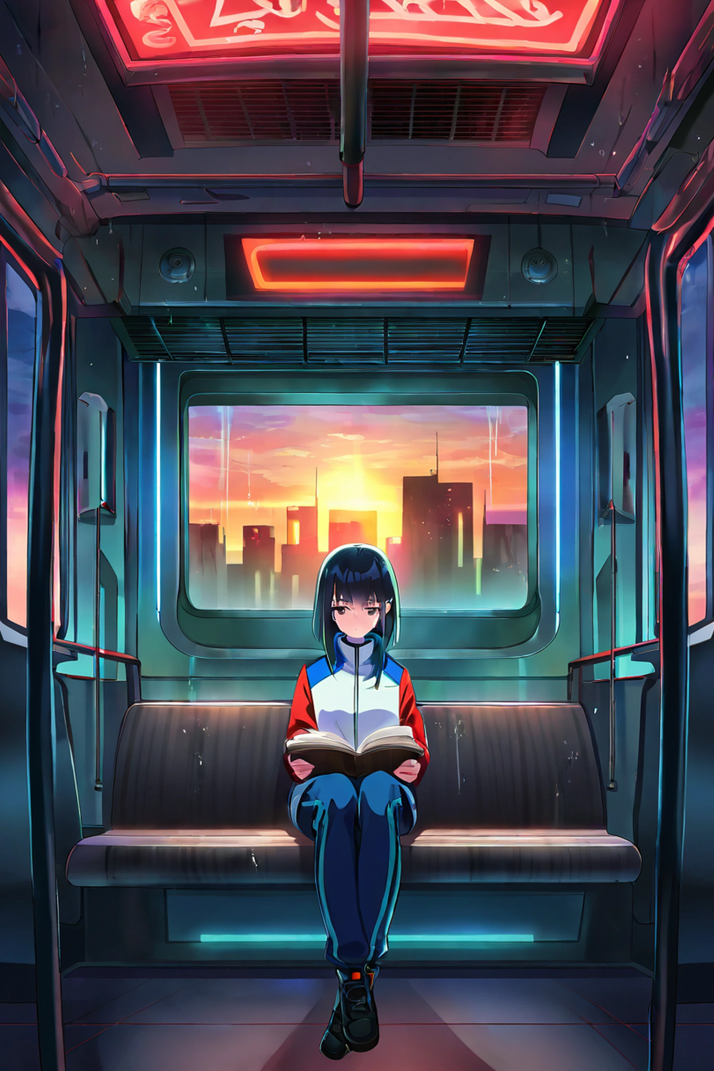 Cyberpunk Girl Train lofi wallpaper