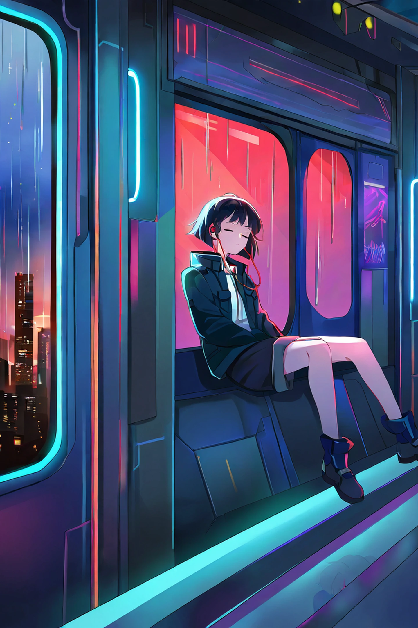 Cyberpunk Girl Train lofi wallpaper
