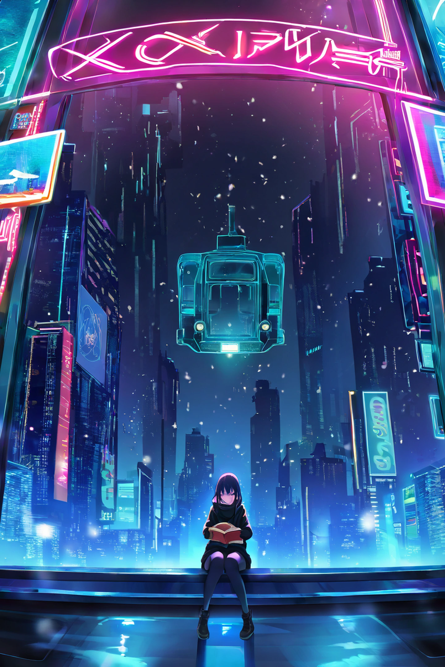 Cyberpunk Girl Train lofi wallpaper