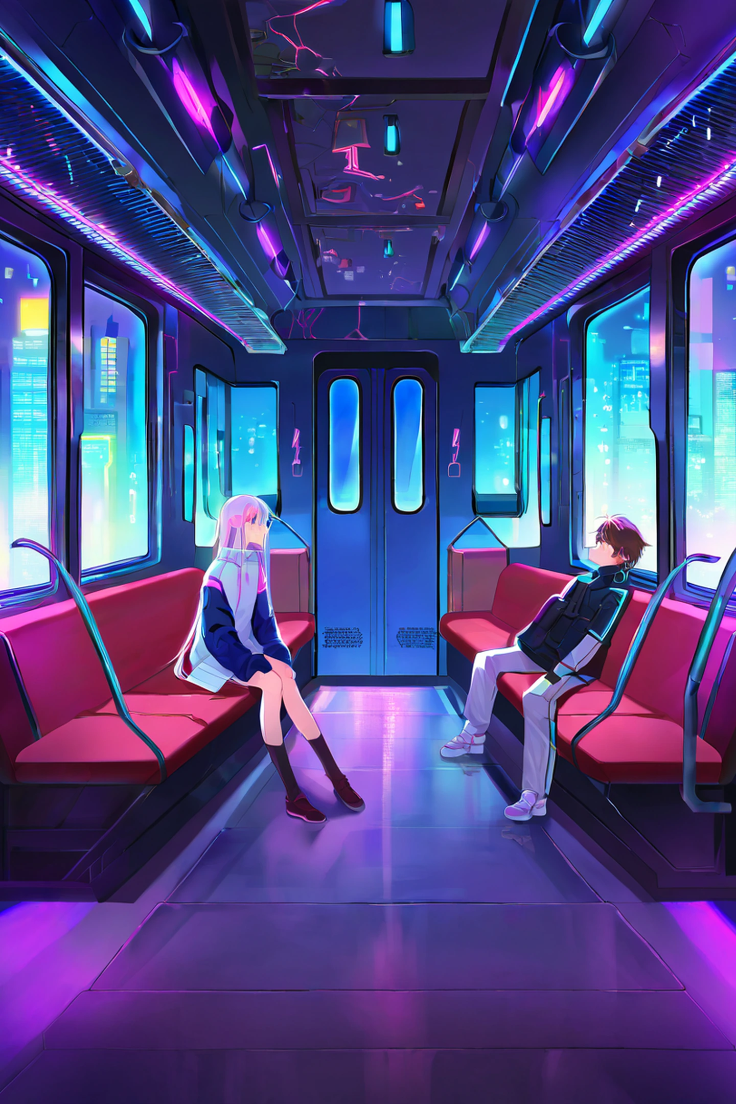 Cyberpunk Girl Train lofi wallpaper
