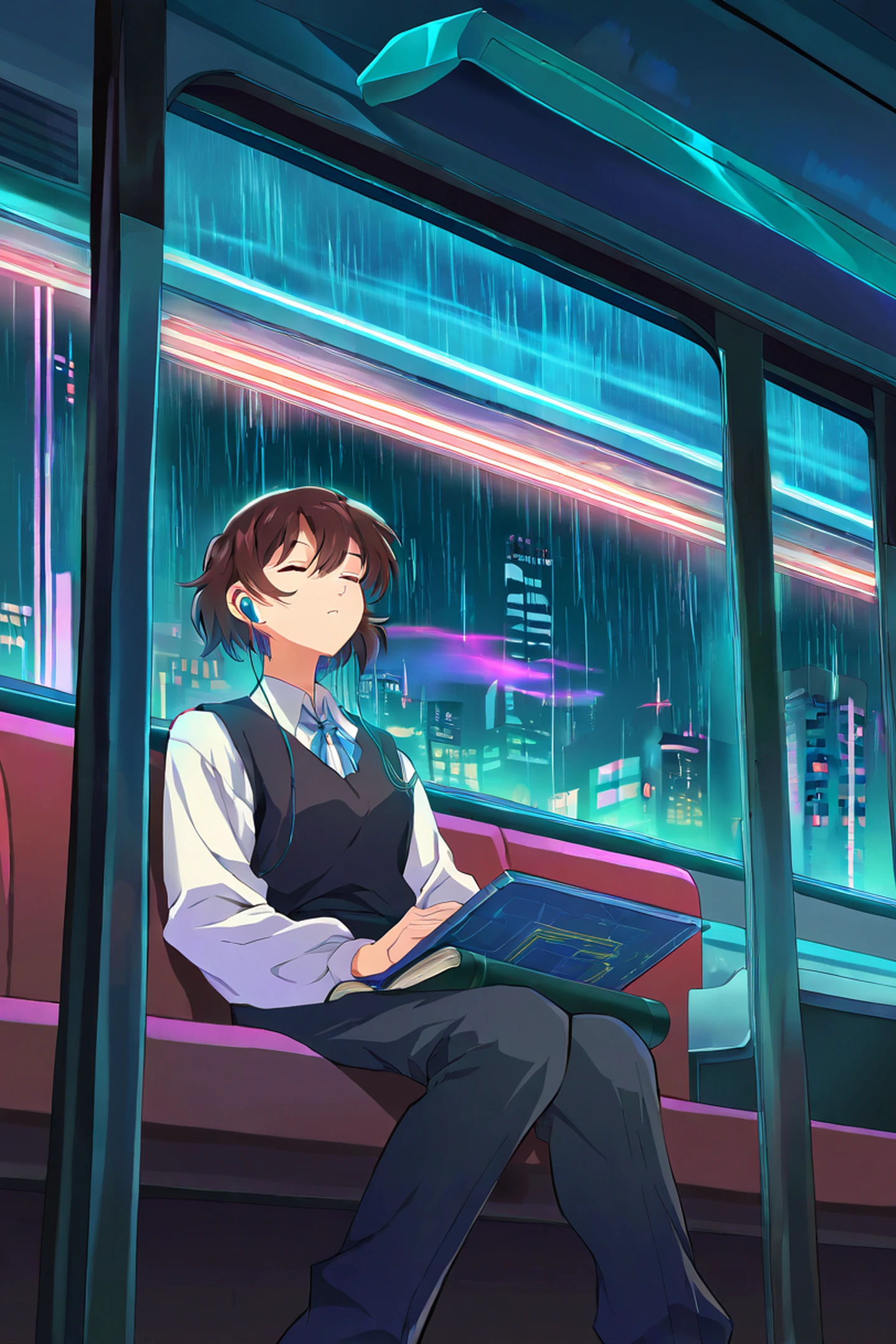 Cyberpunk Girl Train lofi wallpaper