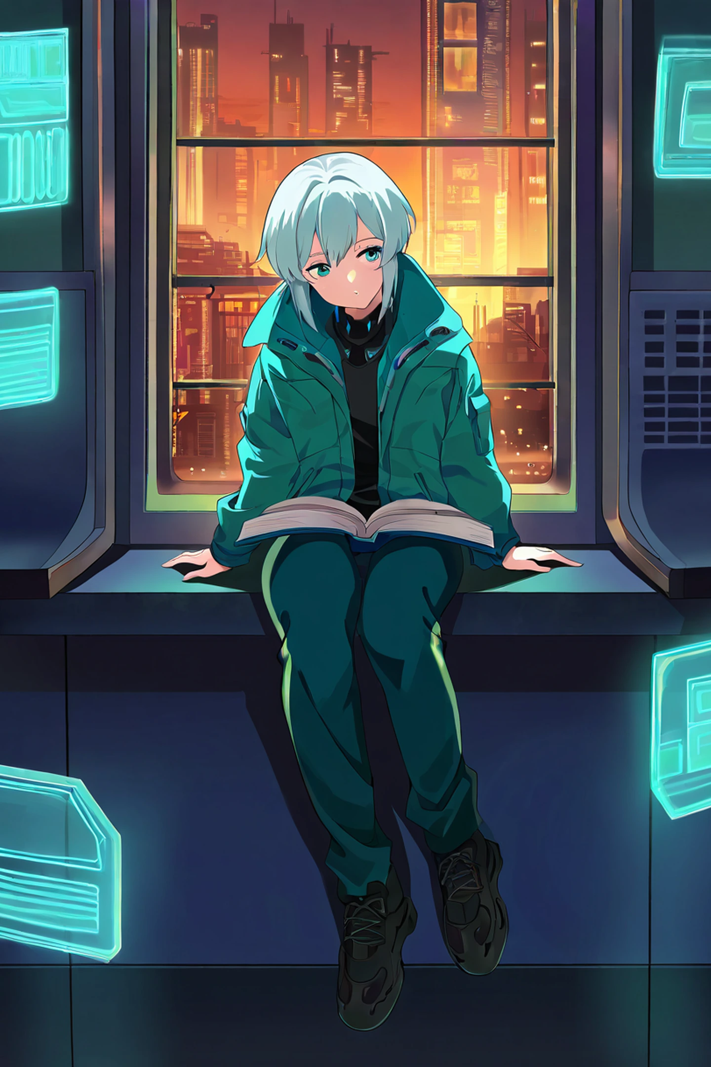 Cyberpunk Girl Train lofi wallpaper