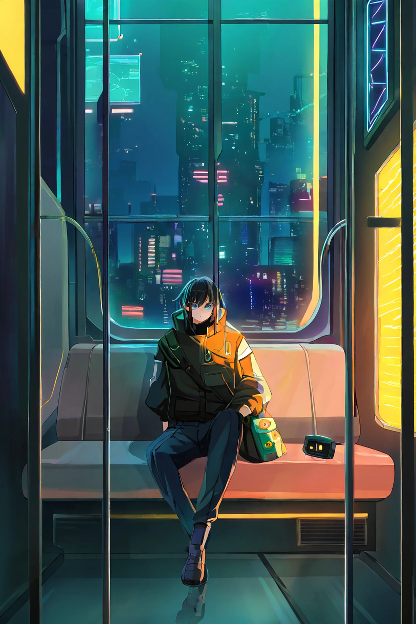 Cyberpunk Girl Train lofi wallpaper