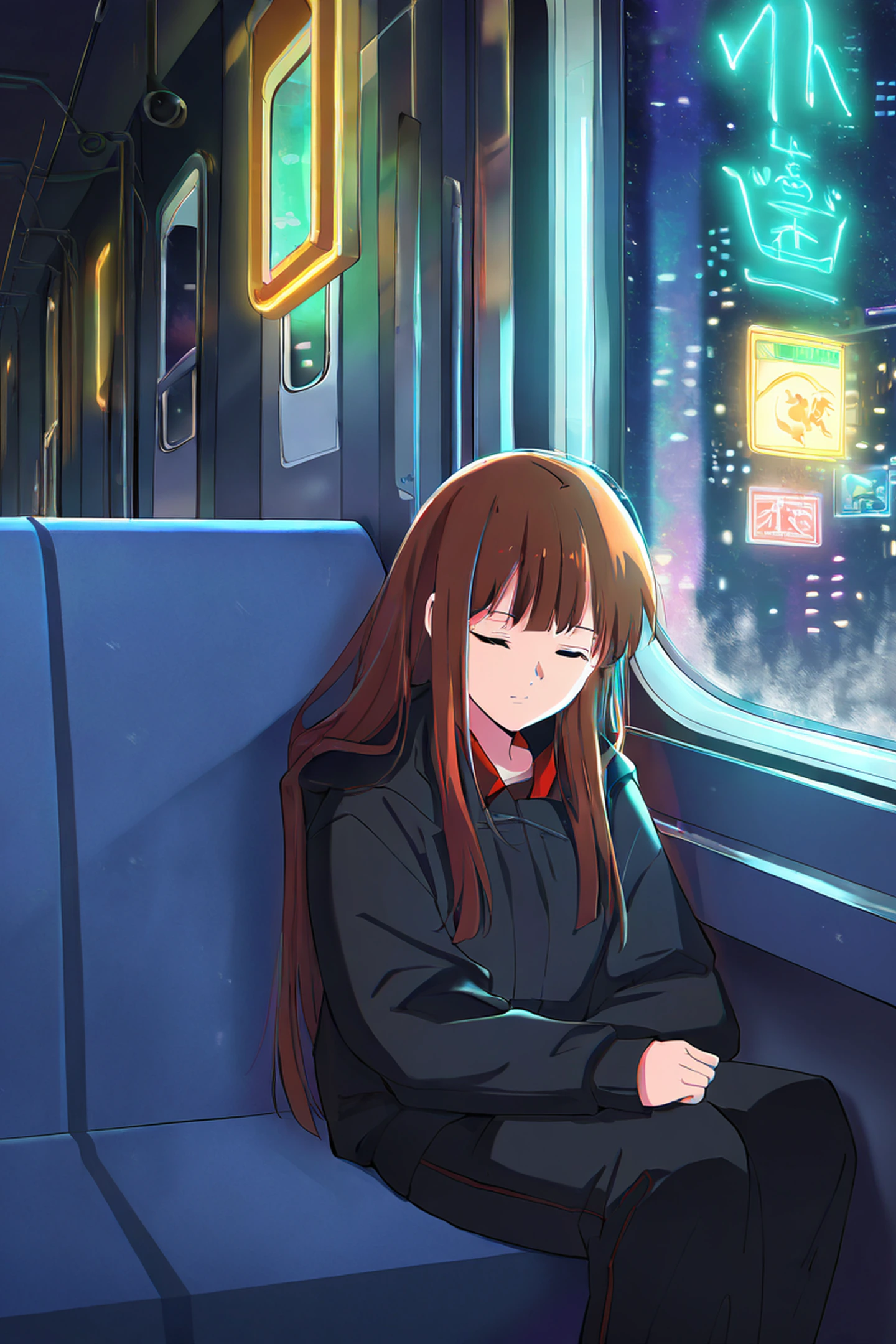 Cyberpunk Girl Train lofi wallpaper