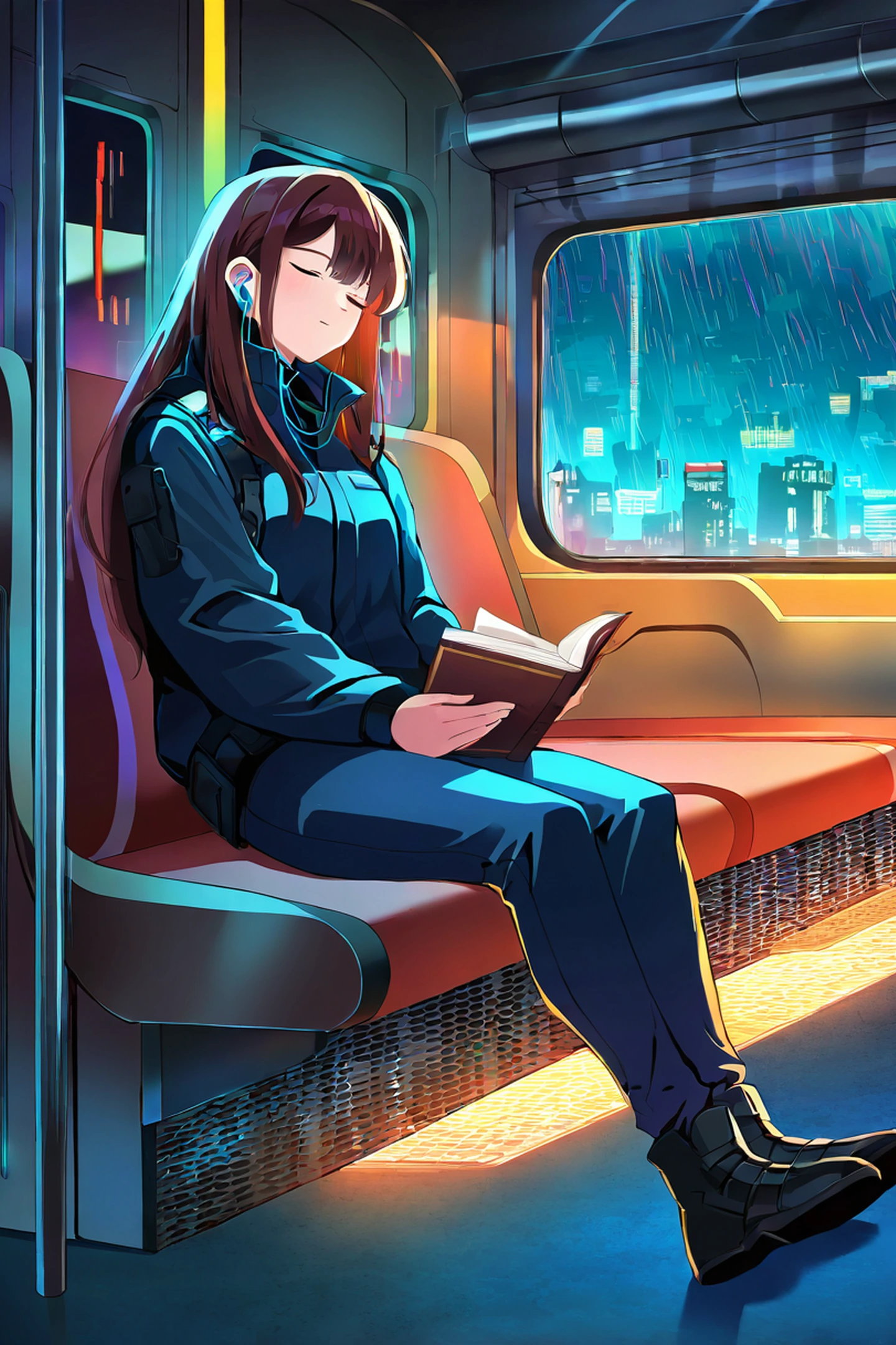 Cyberpunk Girl Train lofi wallpaper