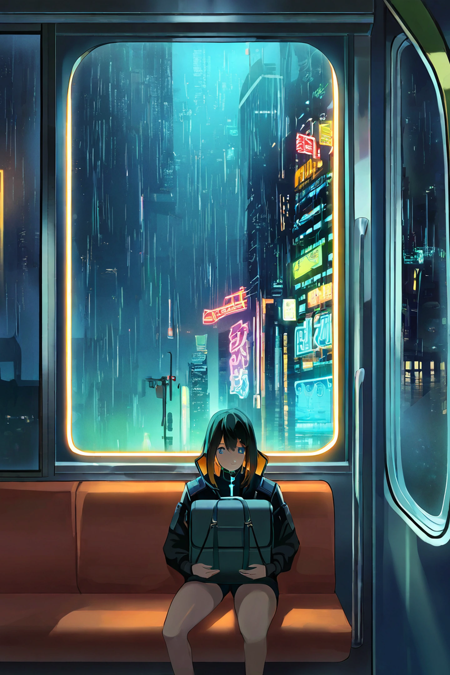 Cyberpunk Girl Train lofi wallpaper