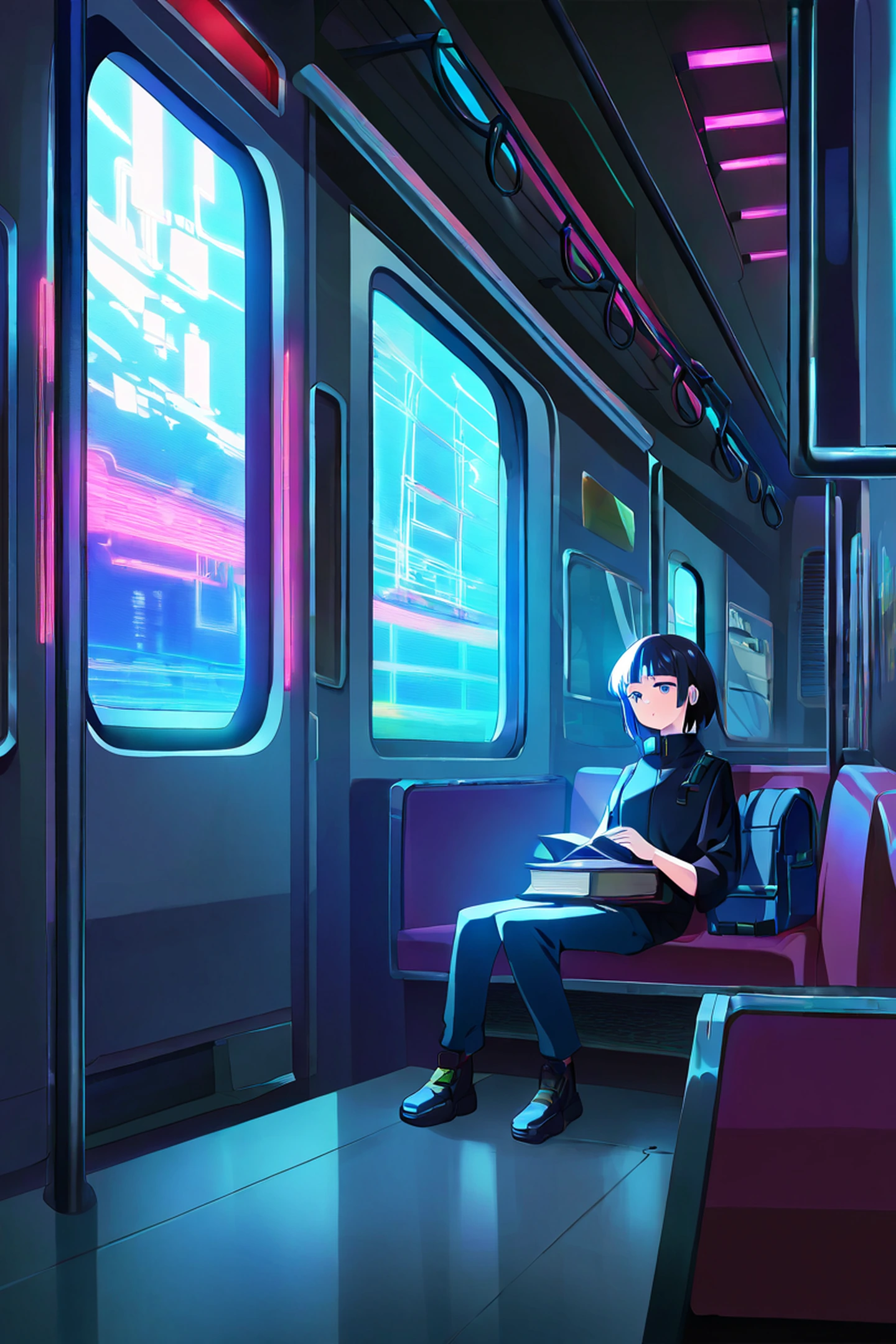 Cyberpunk Girl Train lofi wallpaper