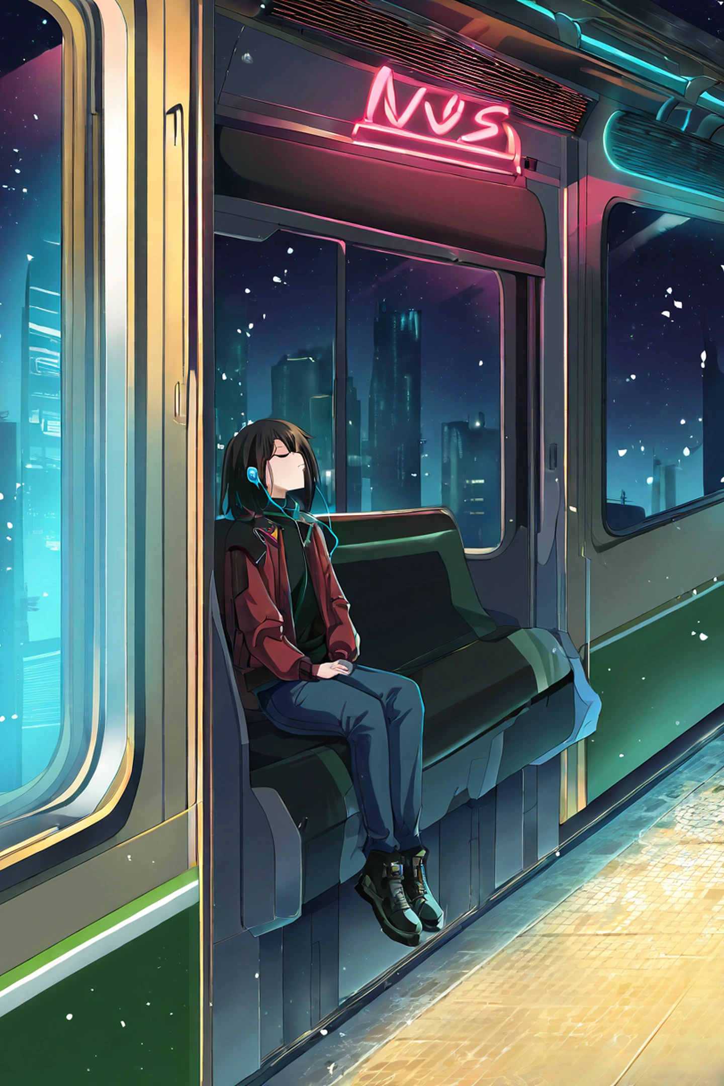 Cyberpunk Girl Train lofi wallpaper