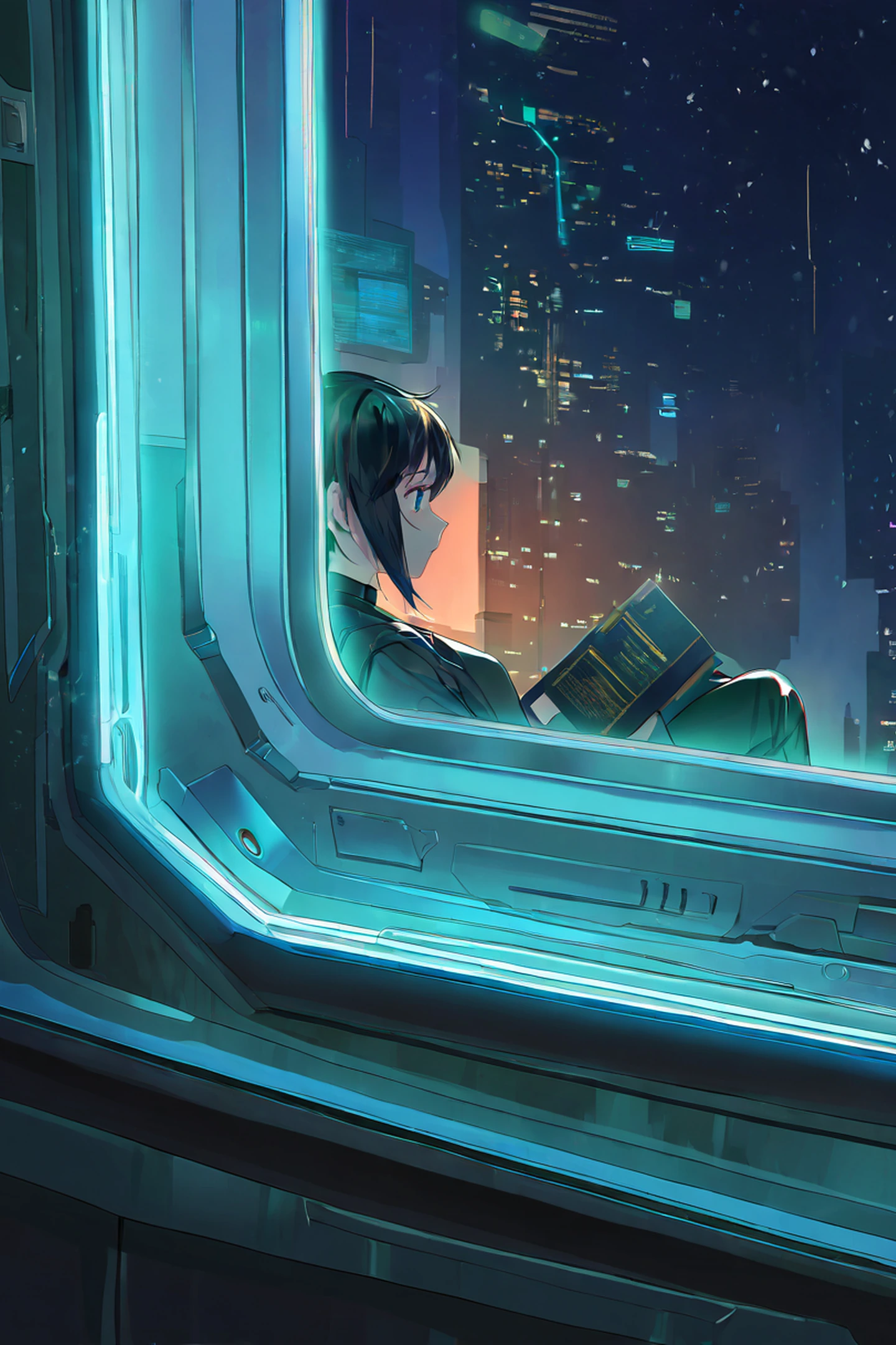 Cyberpunk Girl Train lofi wallpaper