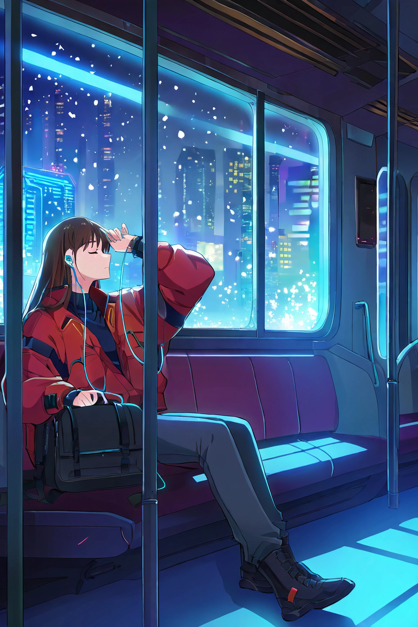 Cyberpunk Girl Train lofi wallpaper