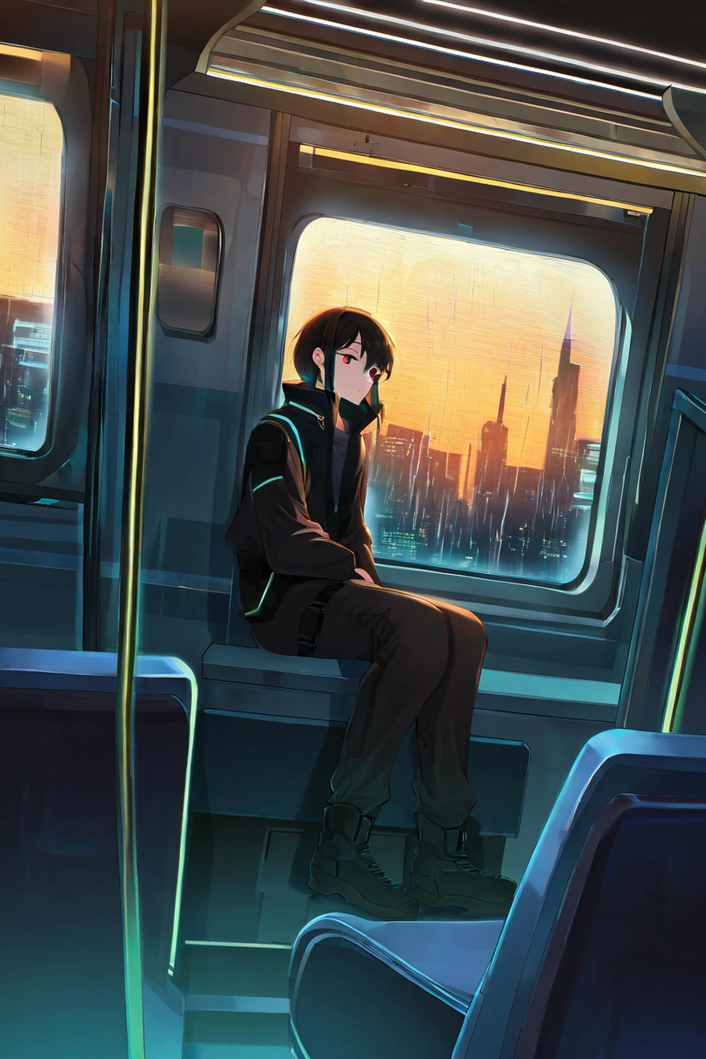Cyberpunk Girl Train lofi wallpaper
