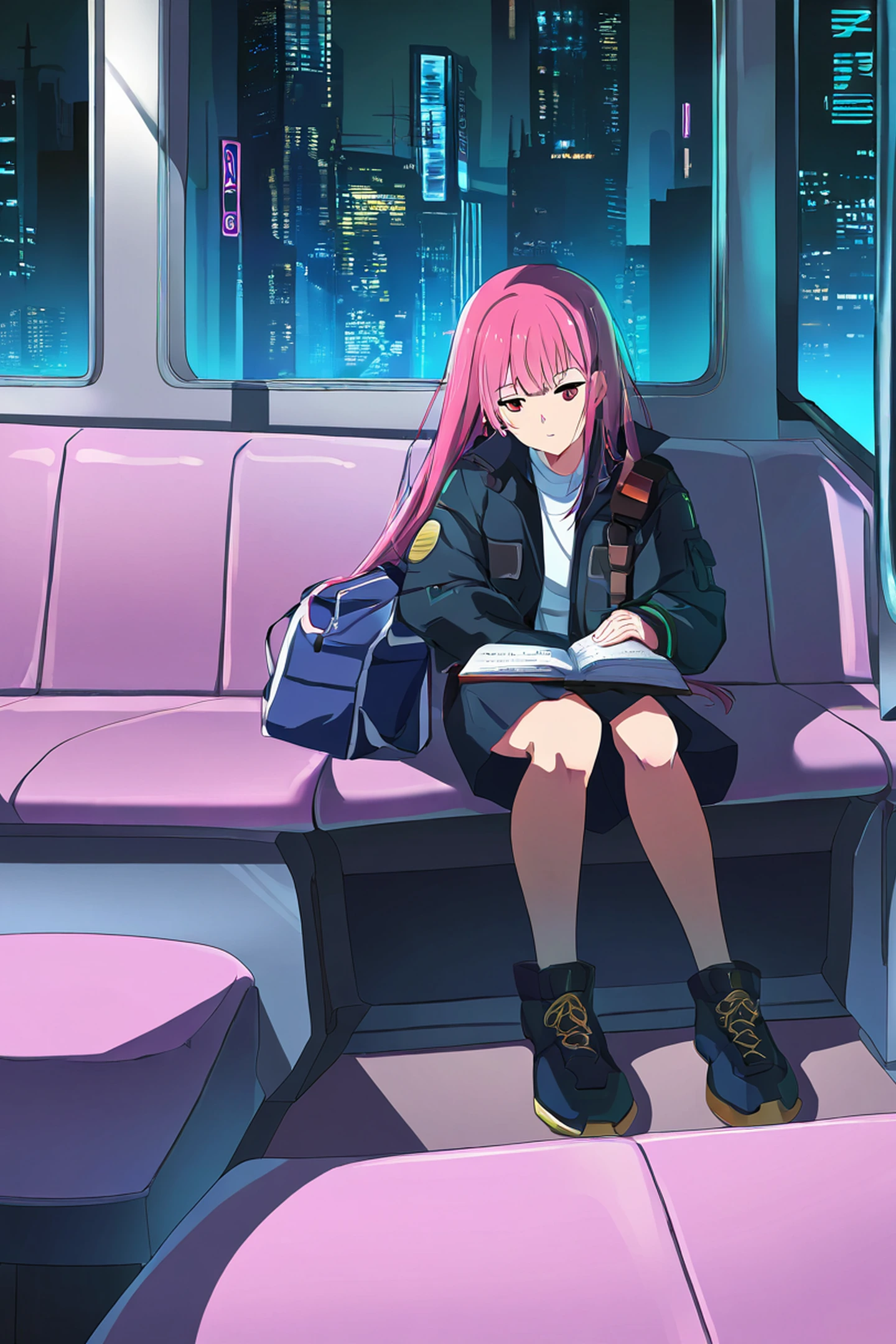 Cyberpunk Girl Train lofi wallpaper