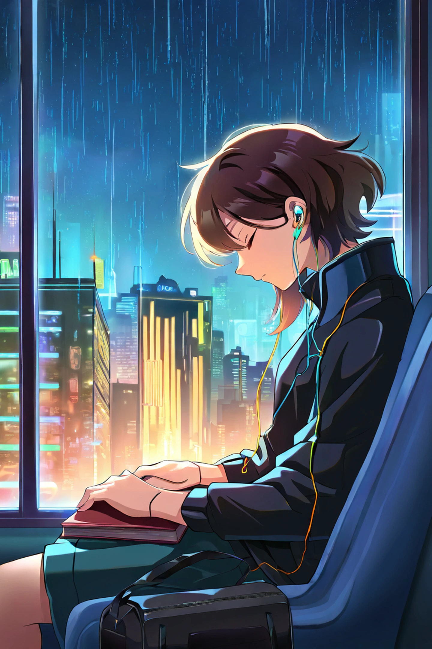 Cyberpunk Girl Train lofi wallpaper