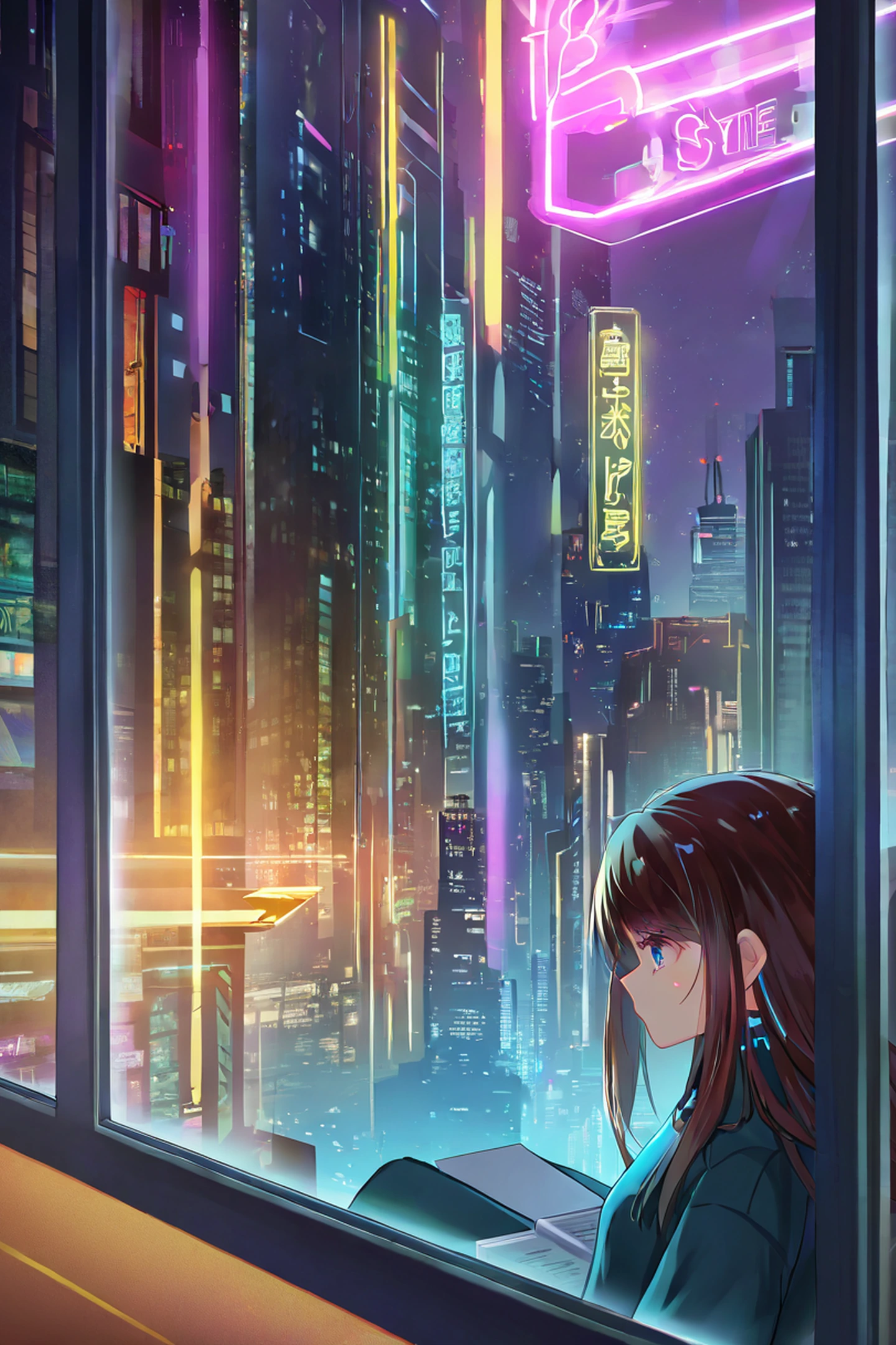 Cyberpunk Girl Train lofi wallpaper