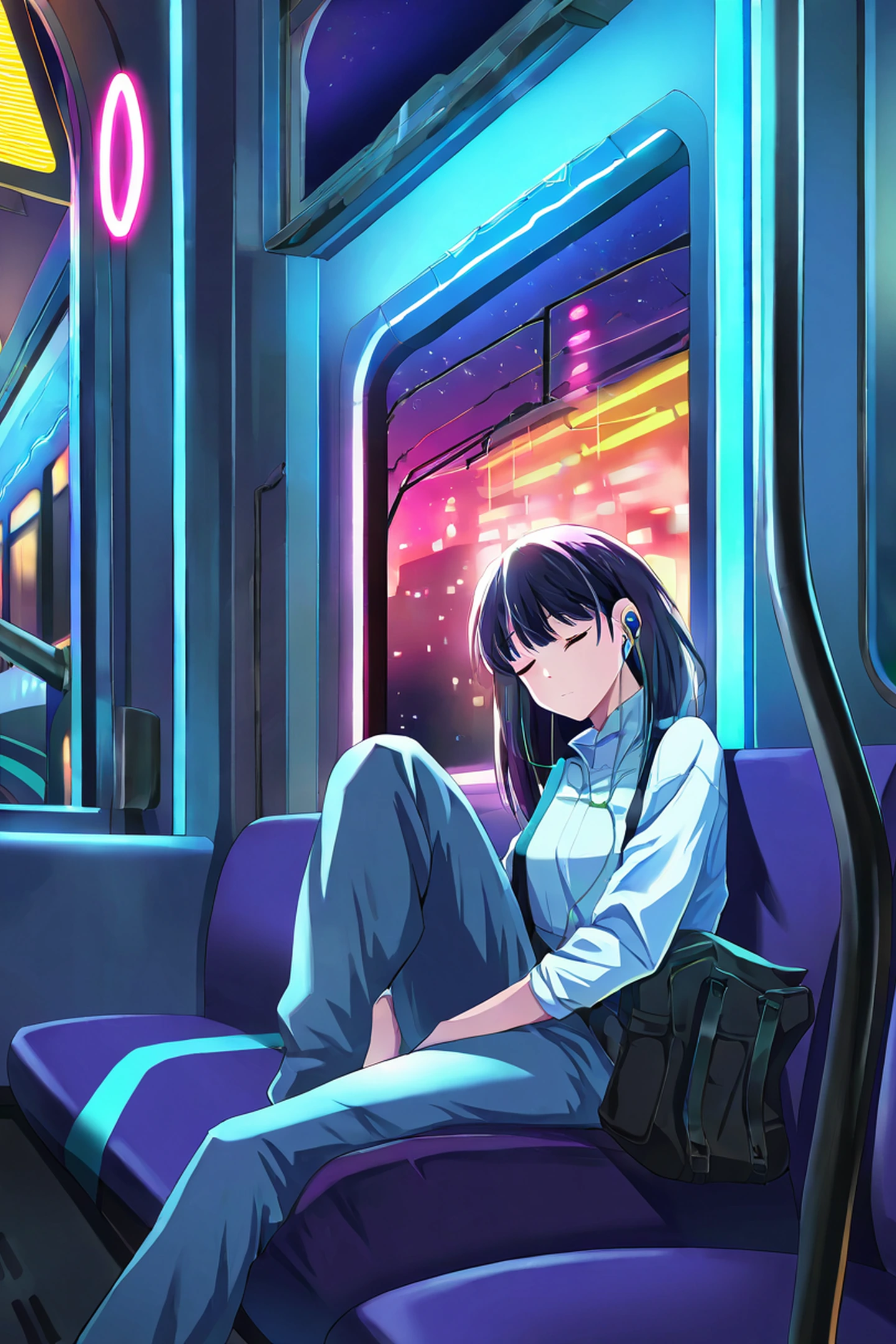 Cyberpunk Girl Train lofi wallpaper