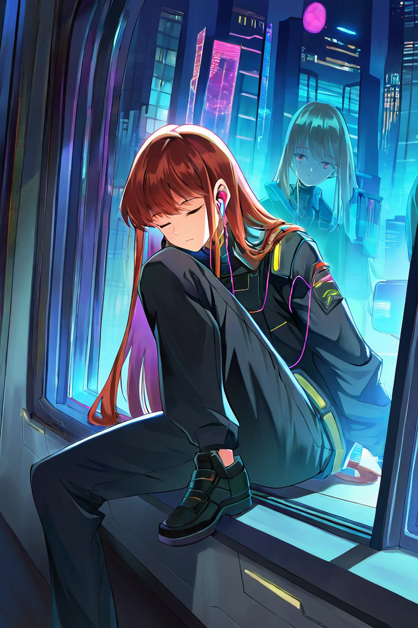 Cyberpunk Girl Train lofi wallpaper