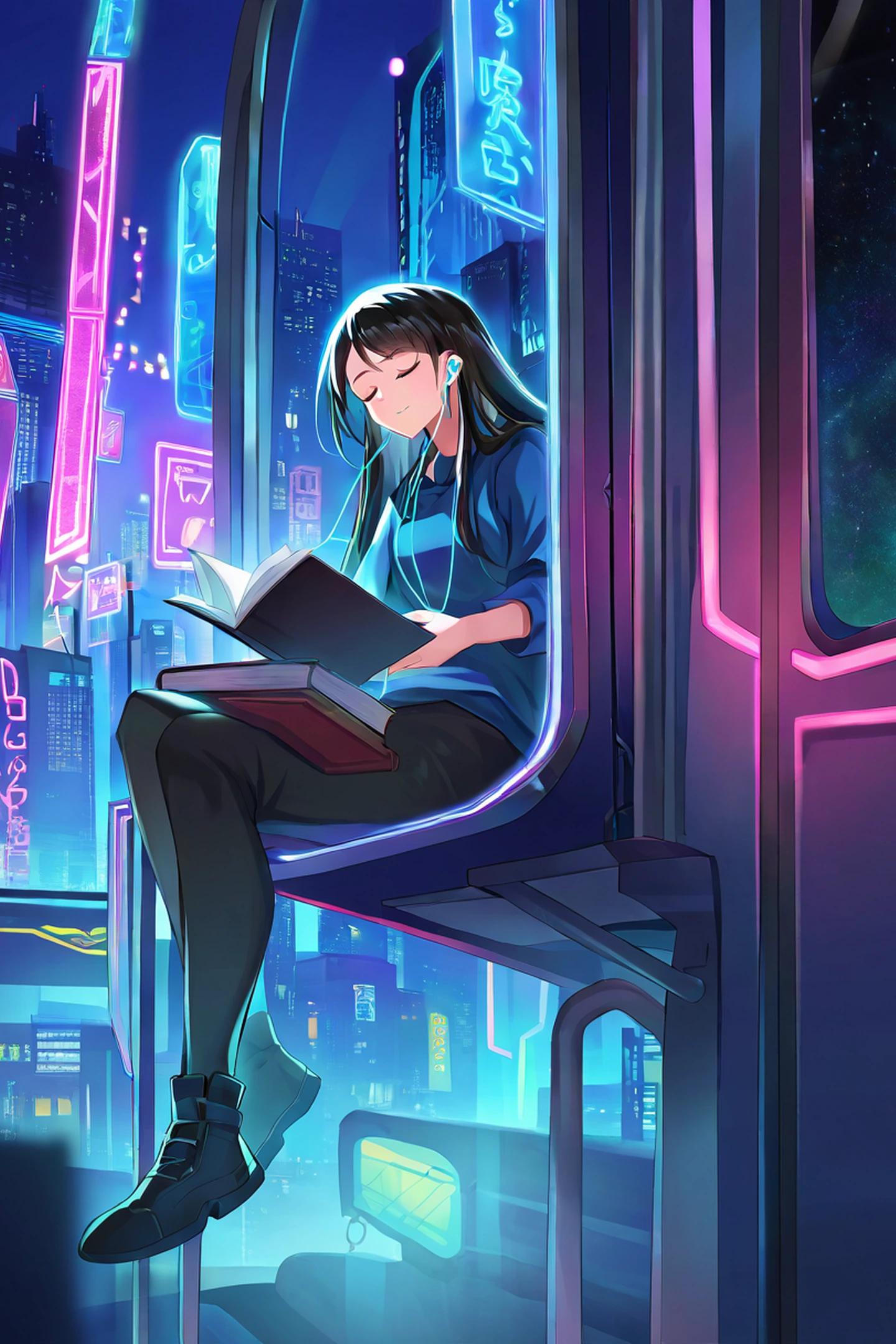 Cyberpunk Girl Train lofi wallpaper