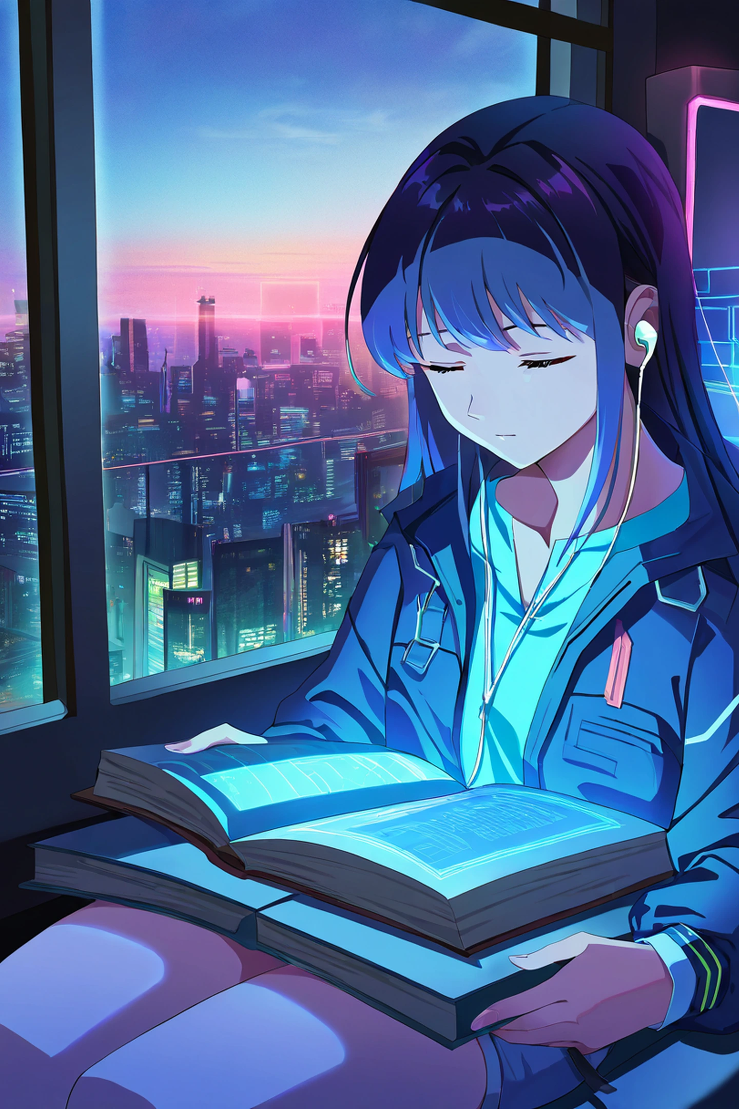 Cyberpunk Girl Train lofi wallpaper