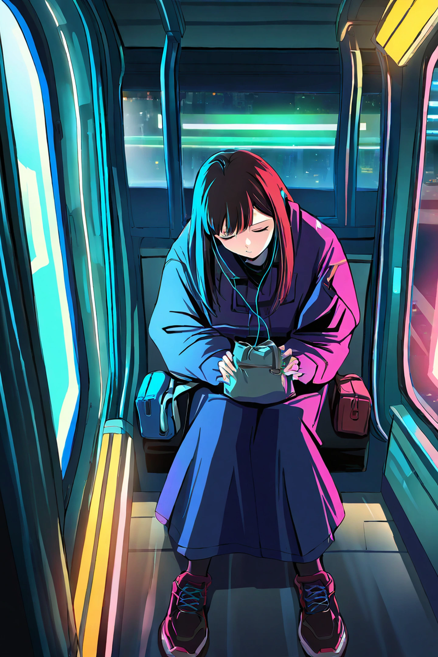 Cyberpunk Girl Train lofi wallpaper