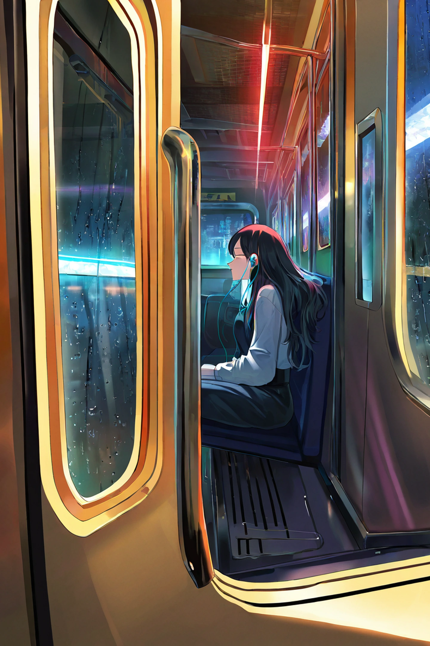 Cyberpunk Girl Train lofi wallpaper