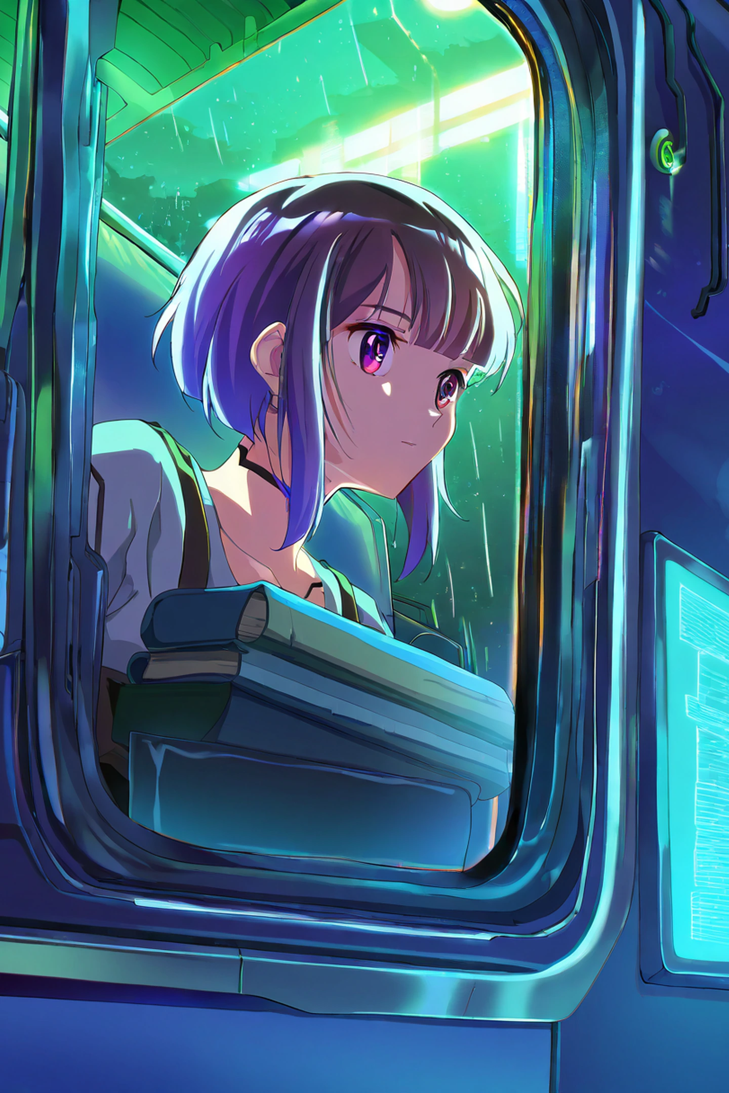 Cyberpunk Girl Train lofi wallpaper
