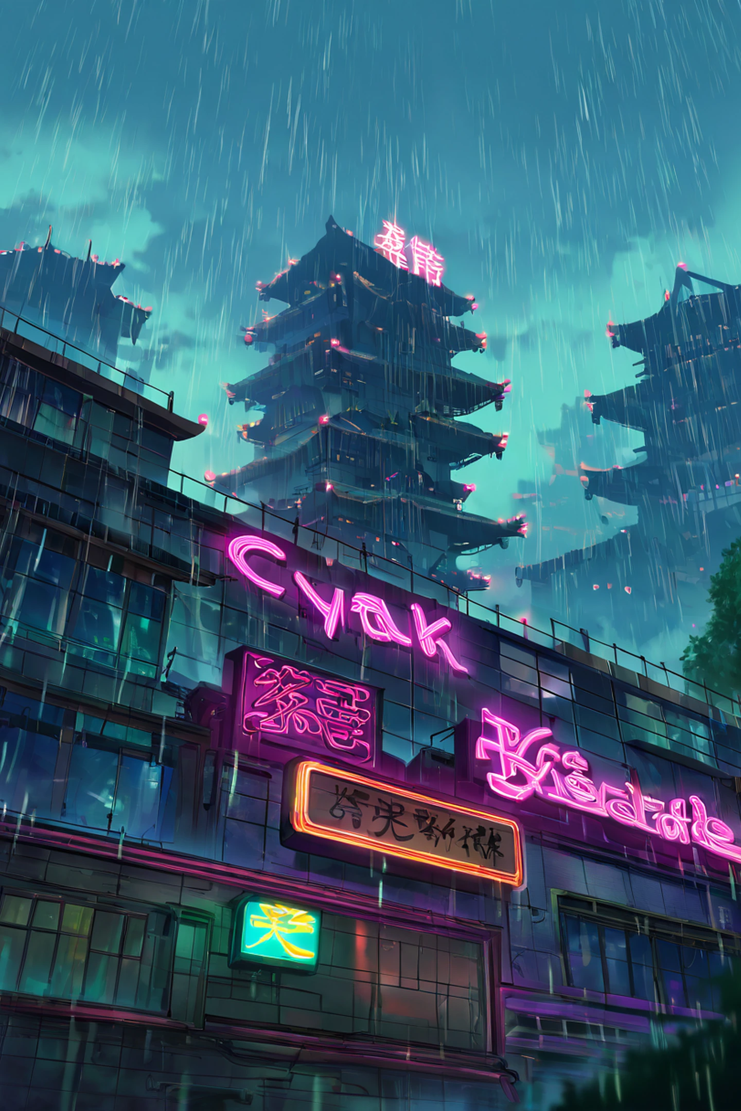Cyberpunk Neon Rain lofi wallpaper