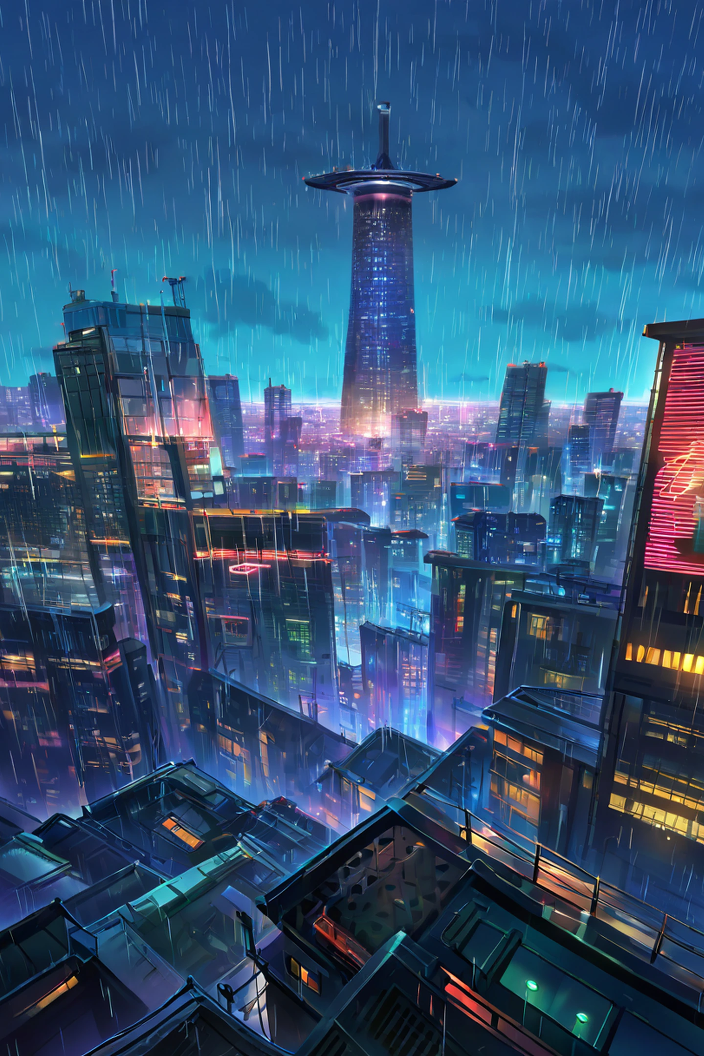 Cyberpunk Rooftop lofi wallpaper